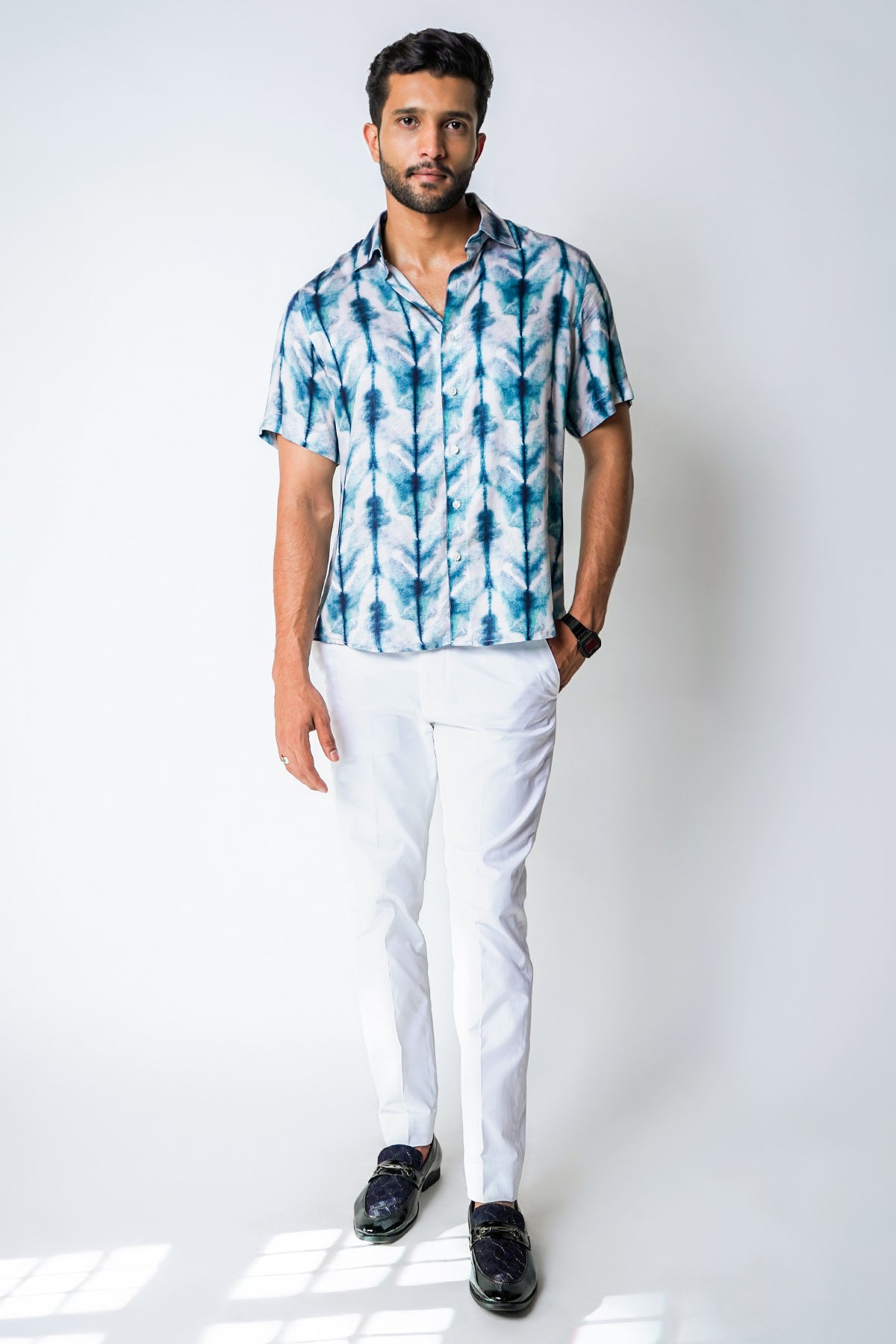 Blue White Tie Dye Print Shirt
