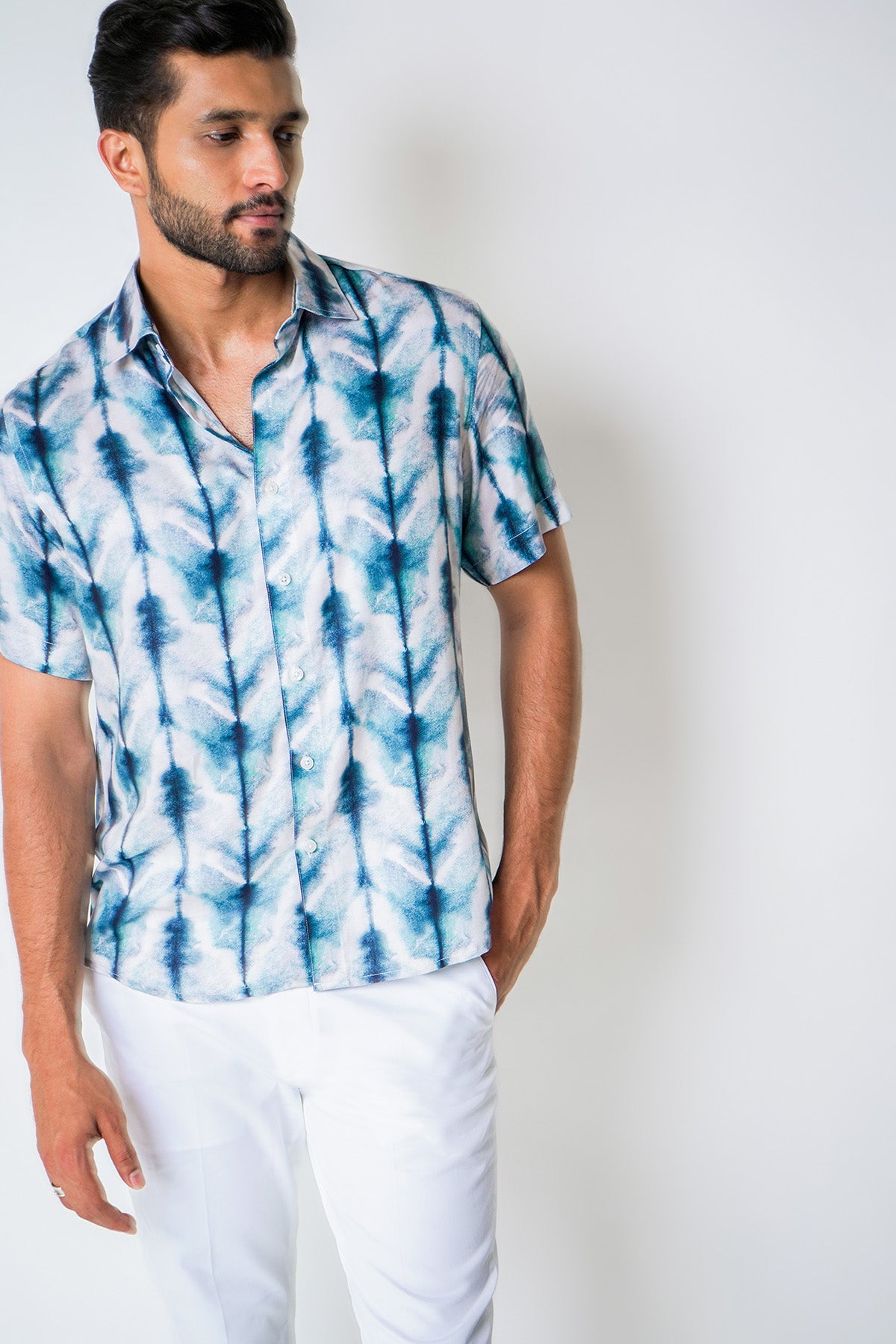 Blue White Tie Dye Print Shirt