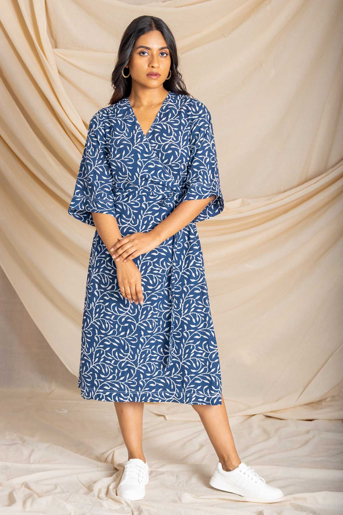 Buy Label J Blue Wrap Midi Dress at ScrollnShops