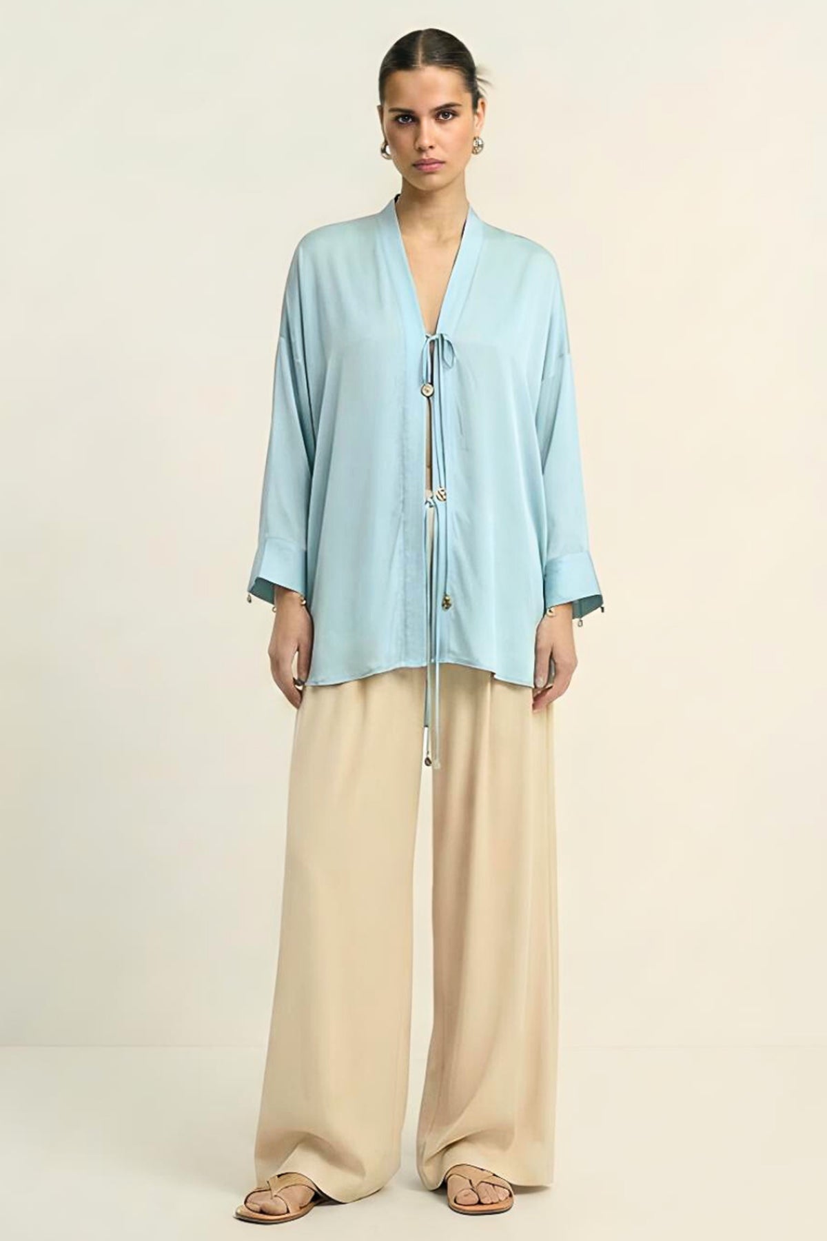 Buy Blue Wrap Tie Up Closure Shirt for women by Neora online available at scrollnshops