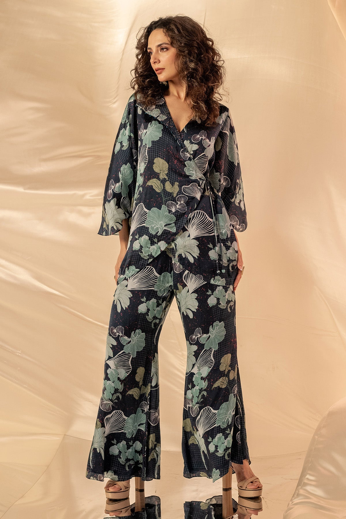 Buy Blue Wrap Top & Flared Pants by Shristi Chetani for women online at ScrollnShops