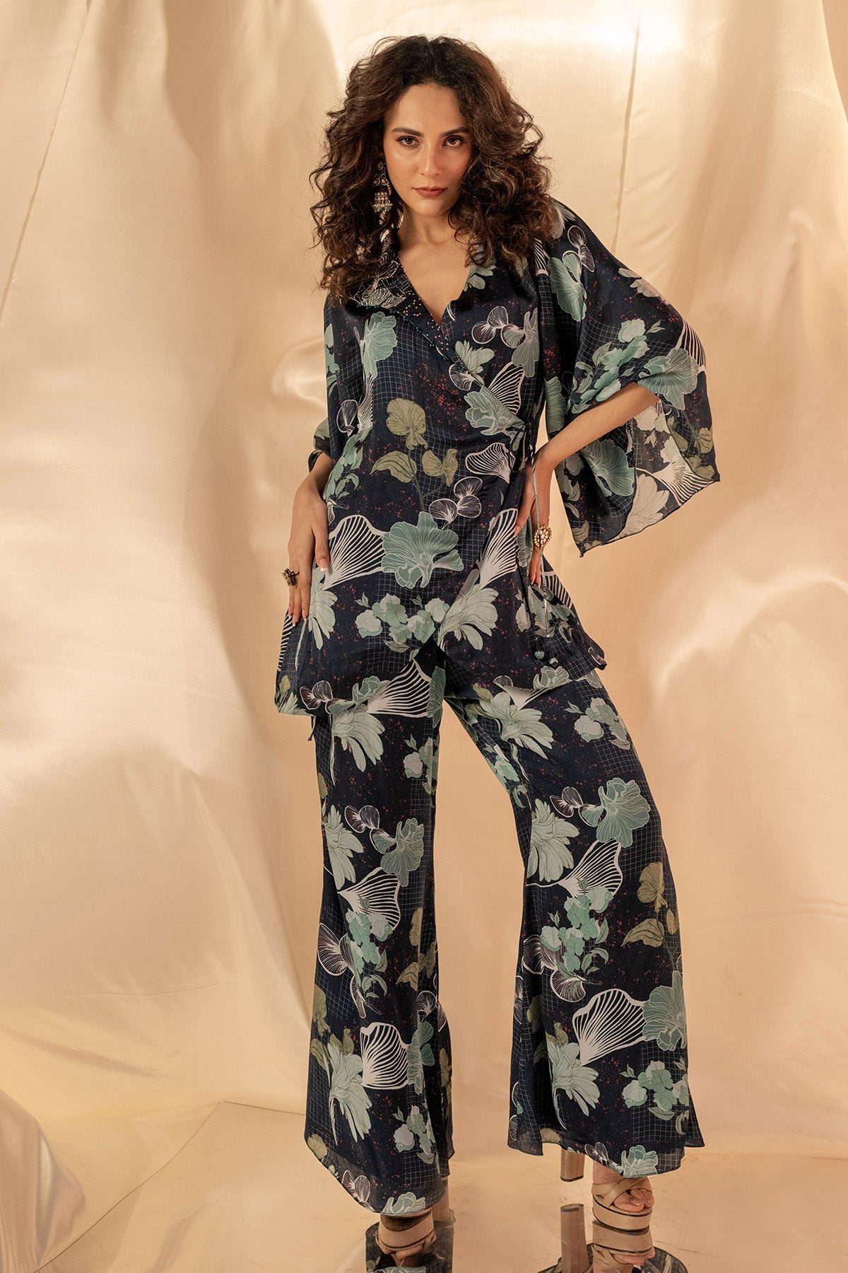 Blue Wrap Top & Flared Pants