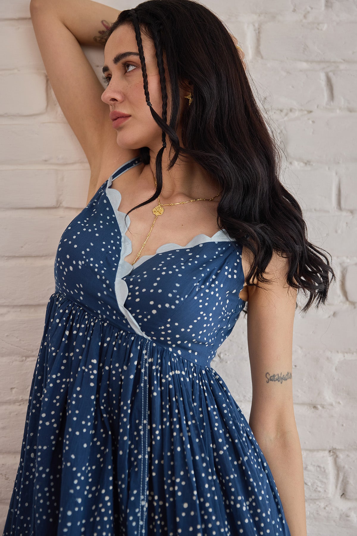 Blue Wrap V-Neck Midi Dress