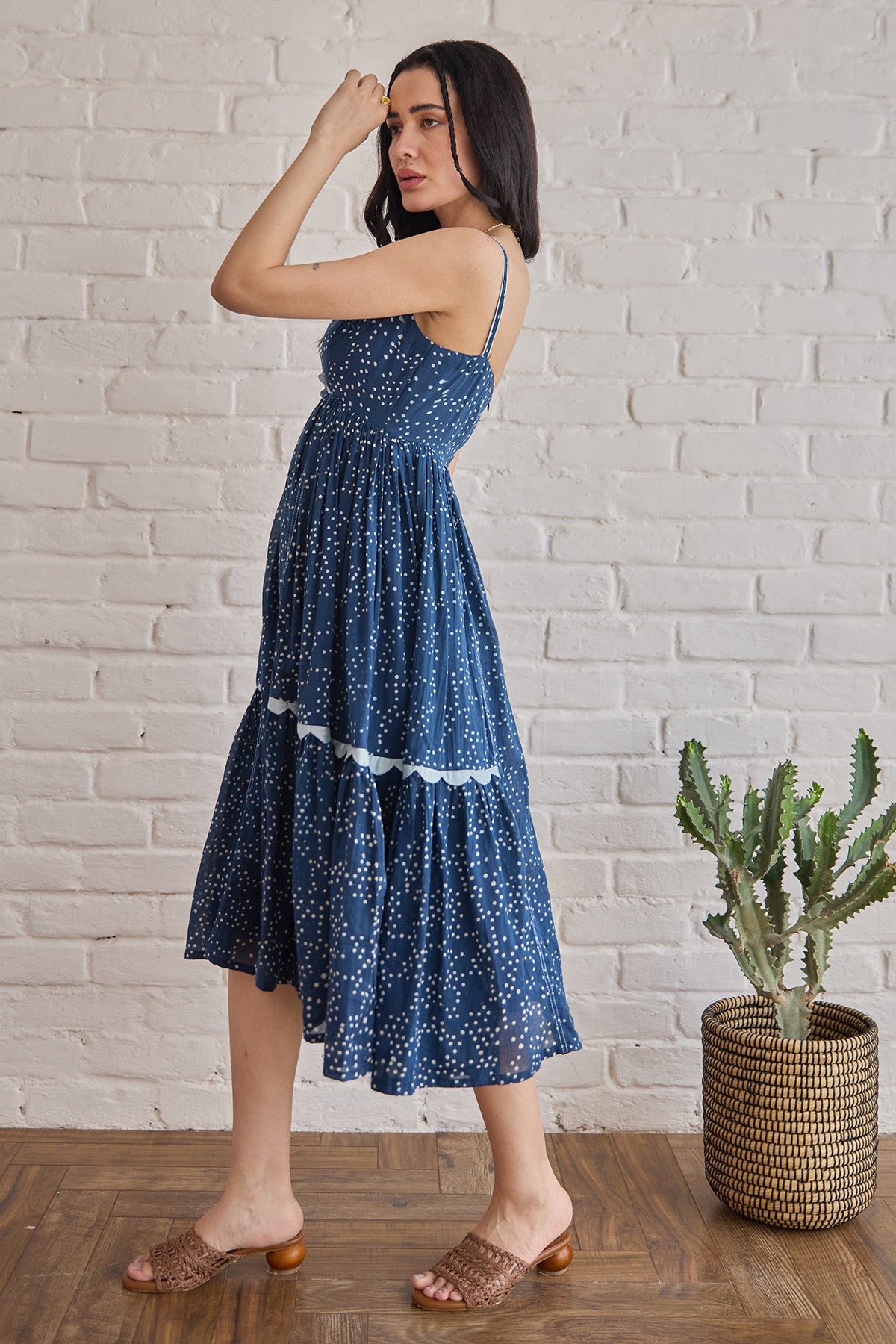 Blue Wrap V-Neck Midi Dress