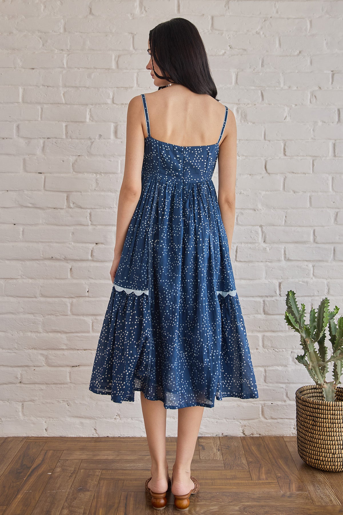 Blue Wrap V-Neck Midi Dress