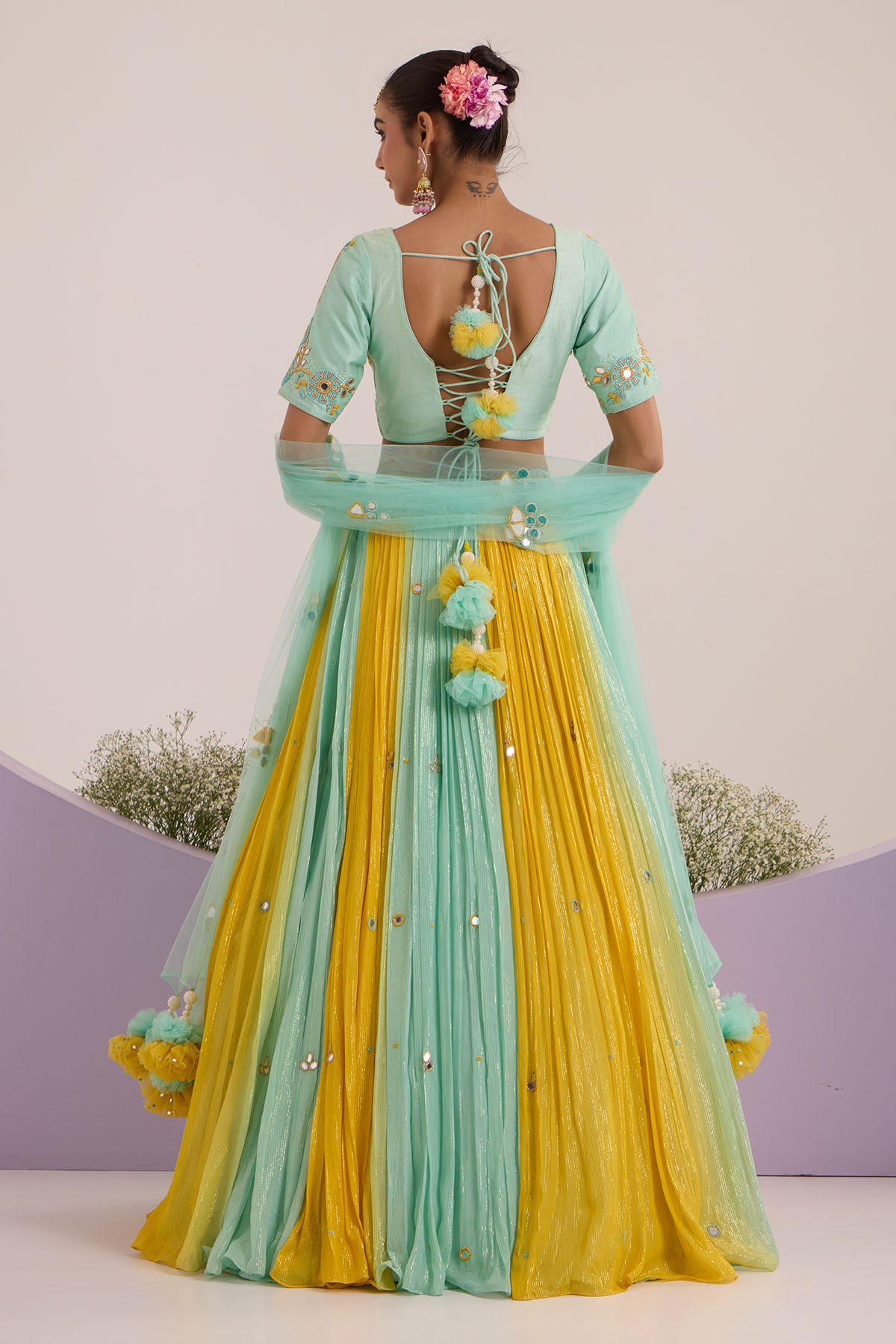 Blue & Yellow Floral Lehenga Set