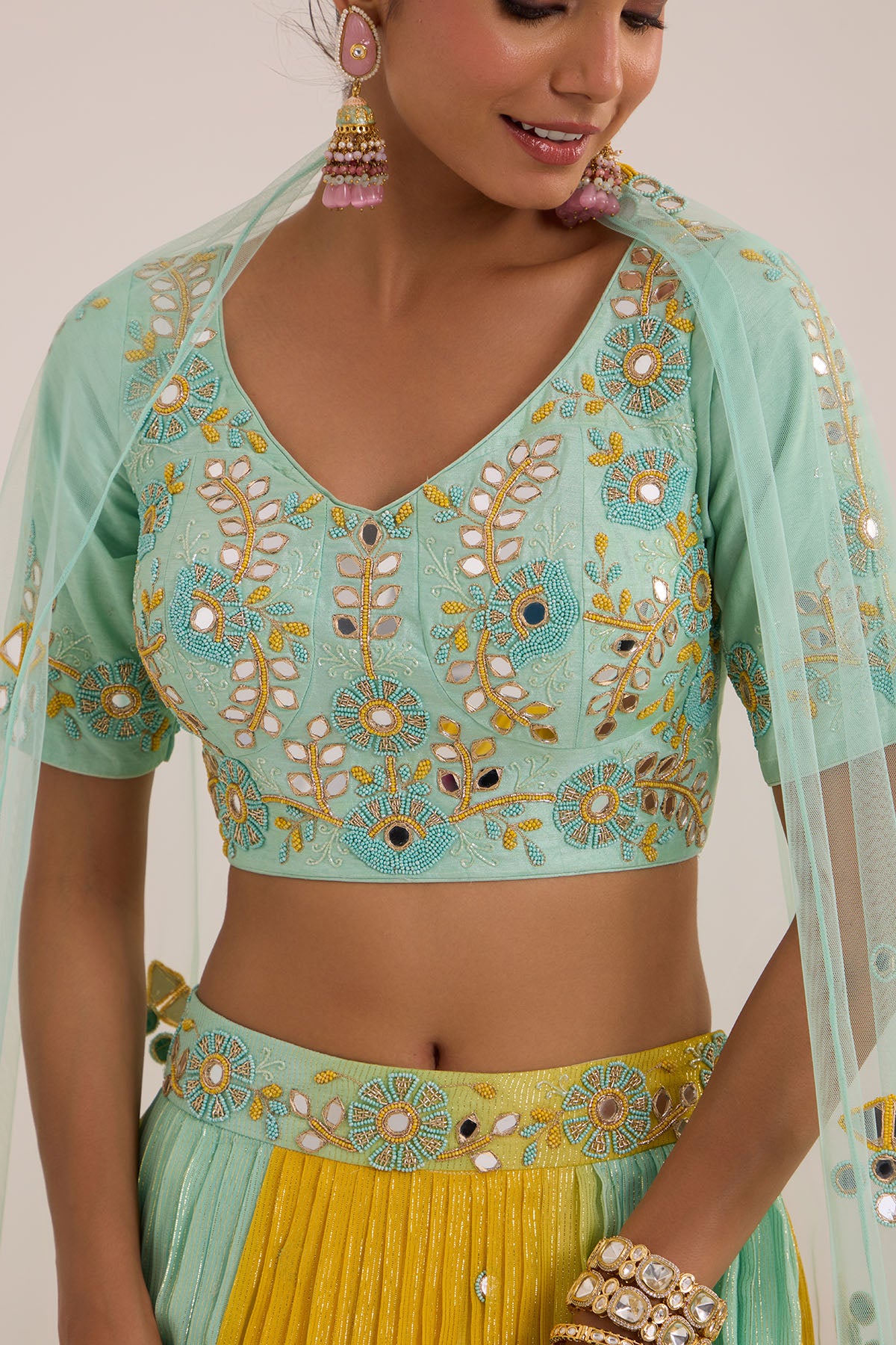 Blue & Yellow Floral Lehenga Set