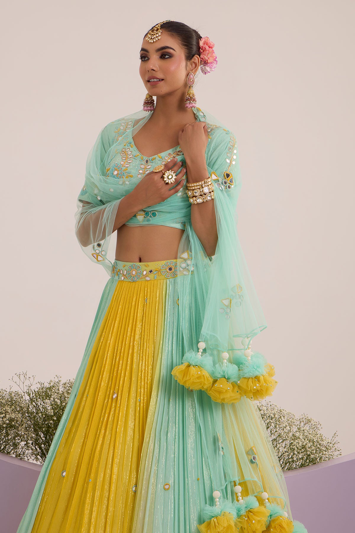 Blue & Yellow Floral Lehenga Set