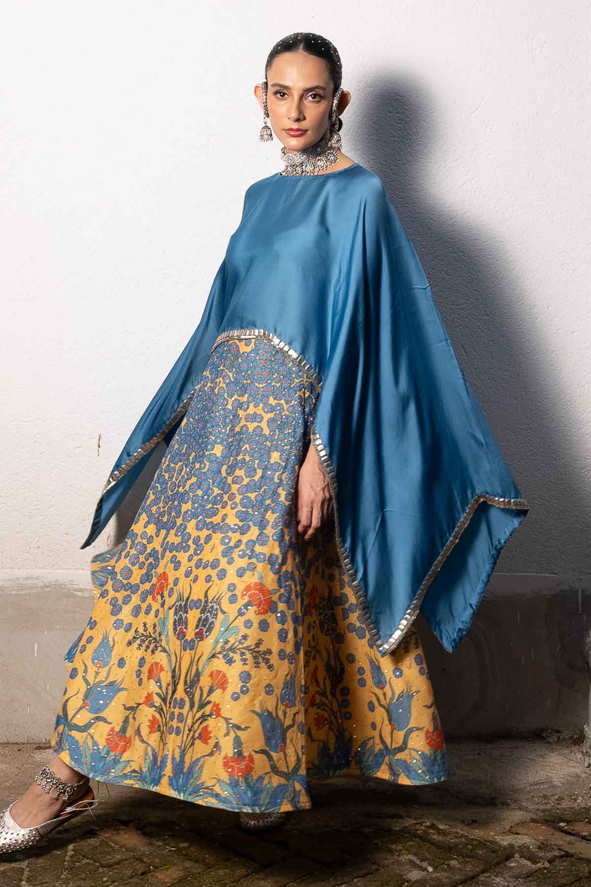 Blue & Yellow Print Lehenga Set