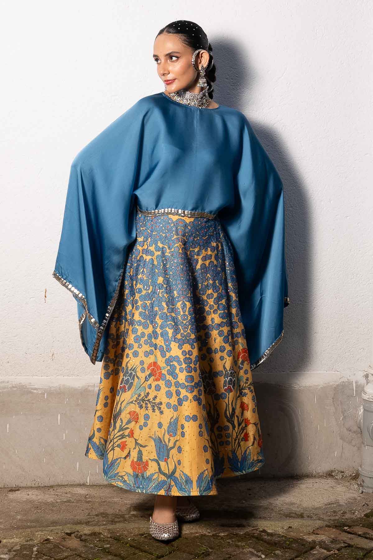 Blue & Yellow Print Lehenga Set