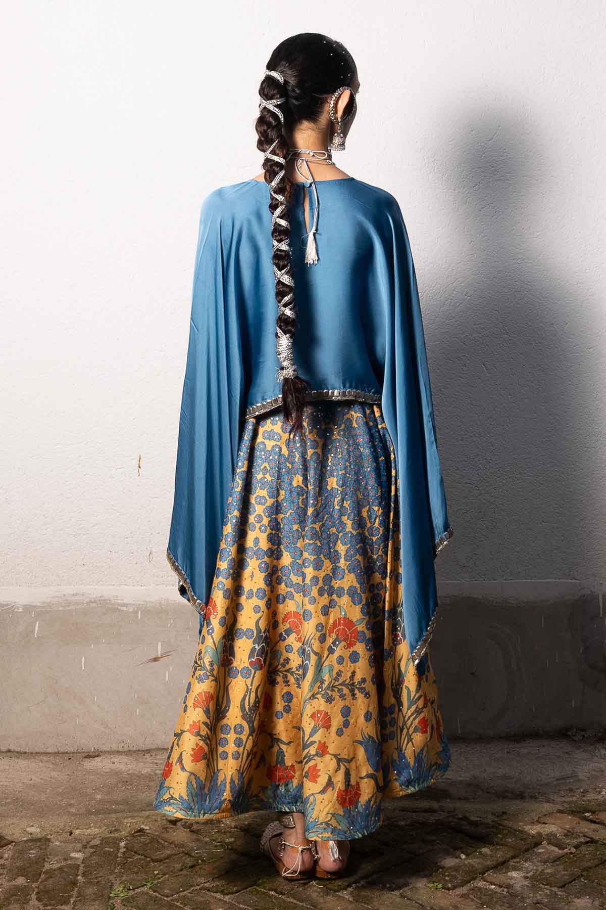 Blue & Yellow Print Lehenga Set