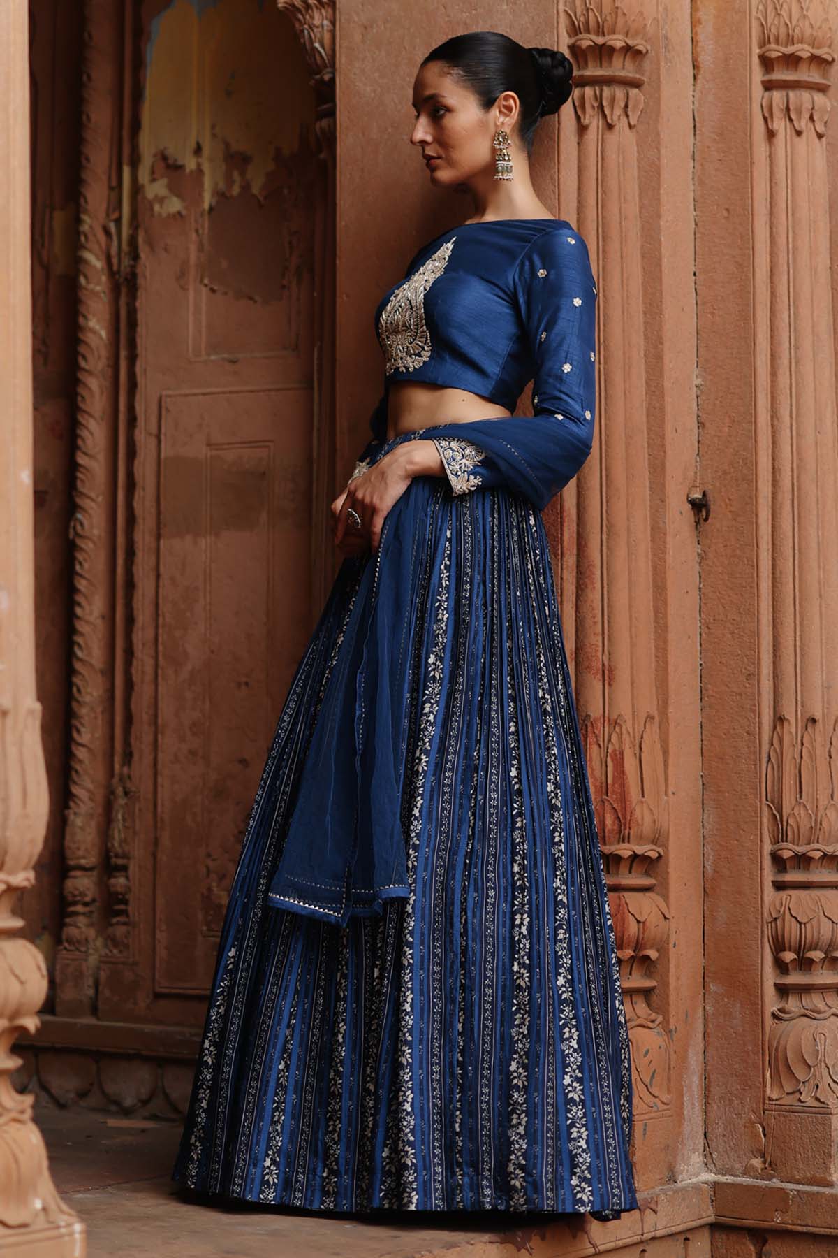 Blue Zardosi Print Lehenga Set