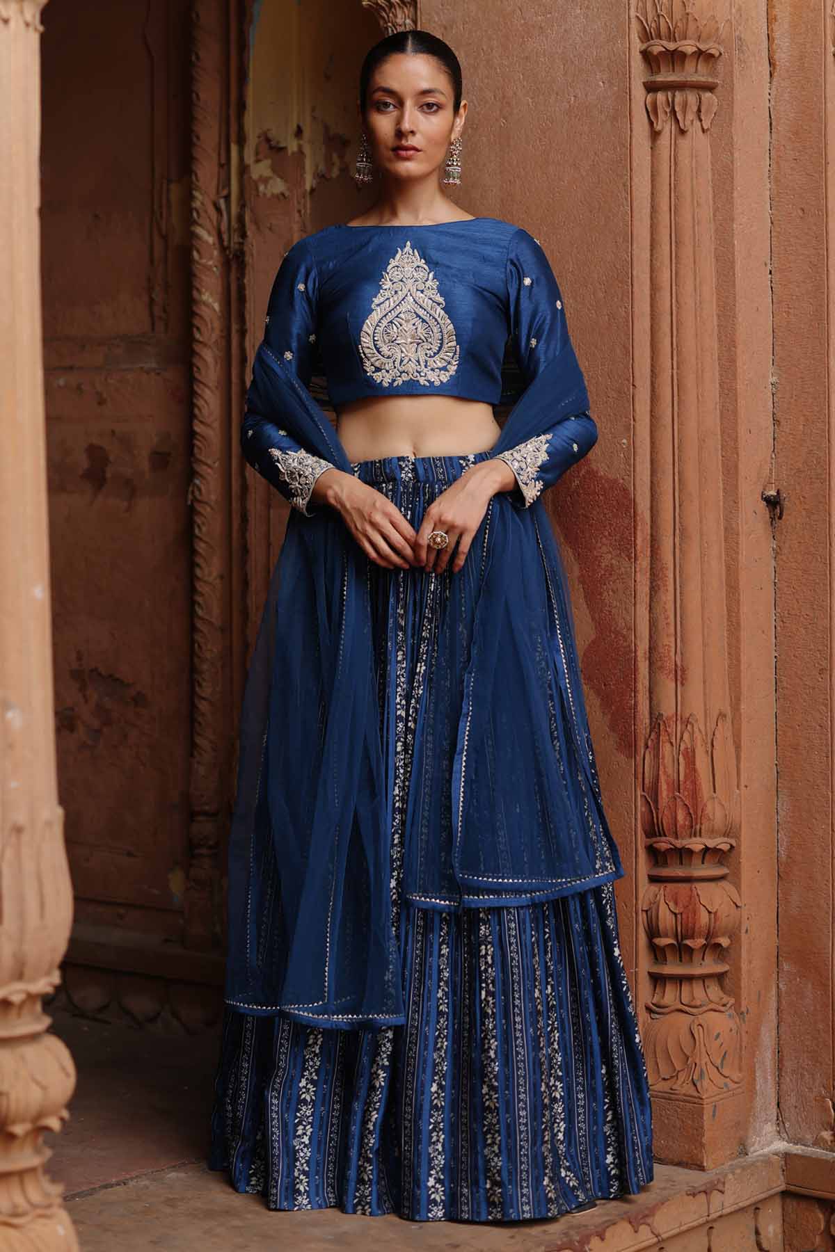 Blue Zardosi Print Lehenga Set