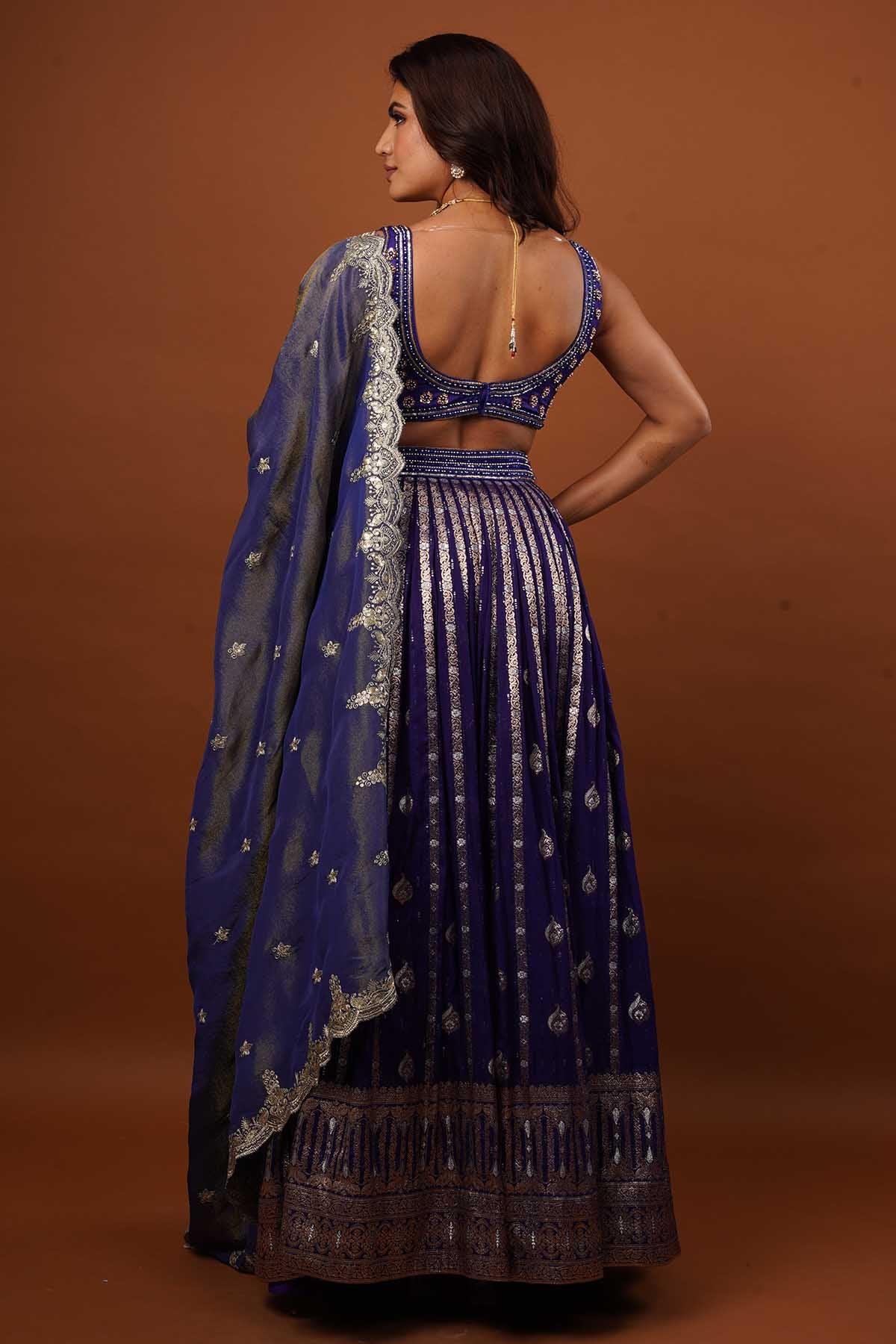 Zardosi Print Blue Lehenga Set
