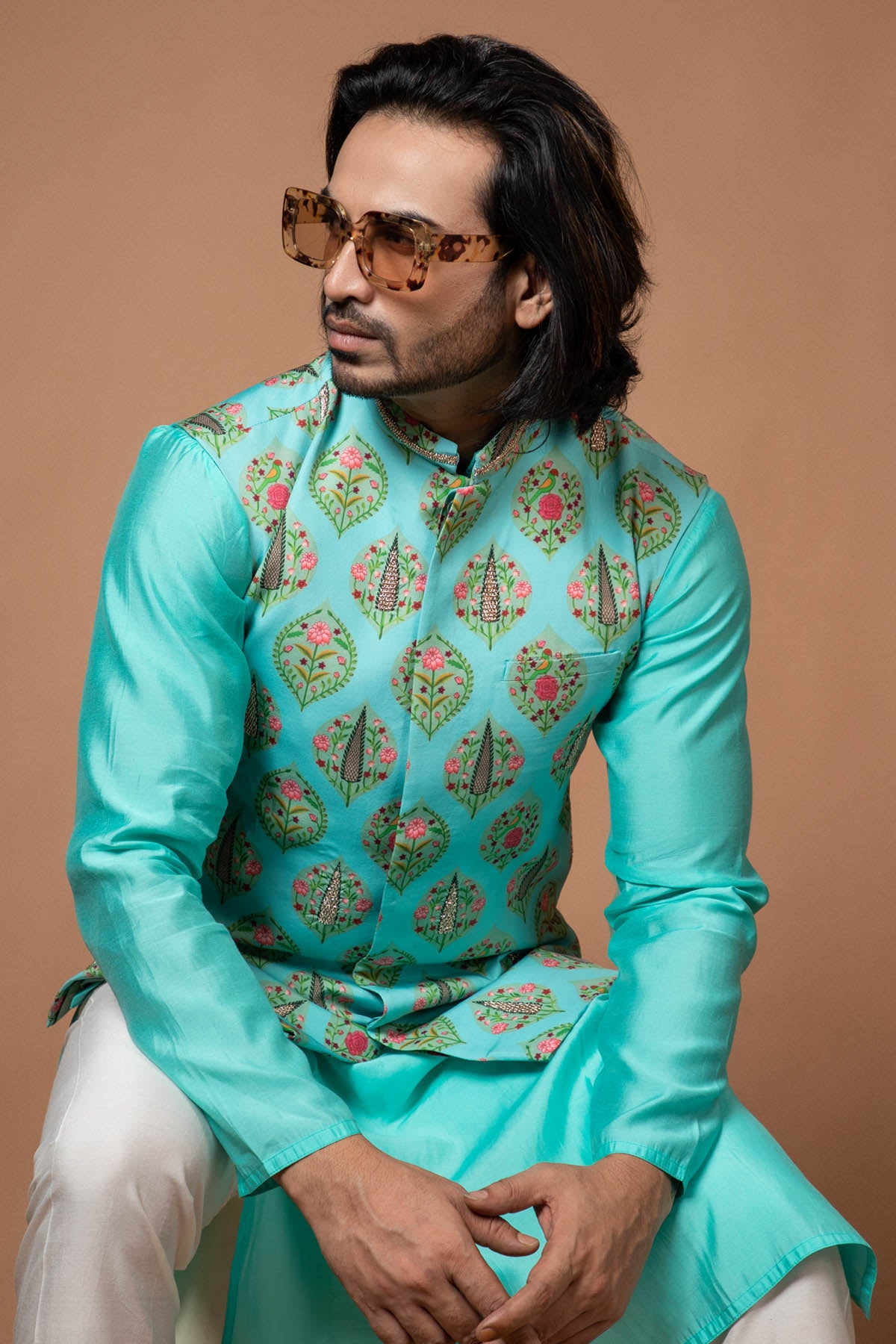 Blue Zardosi Printed Bundi Set