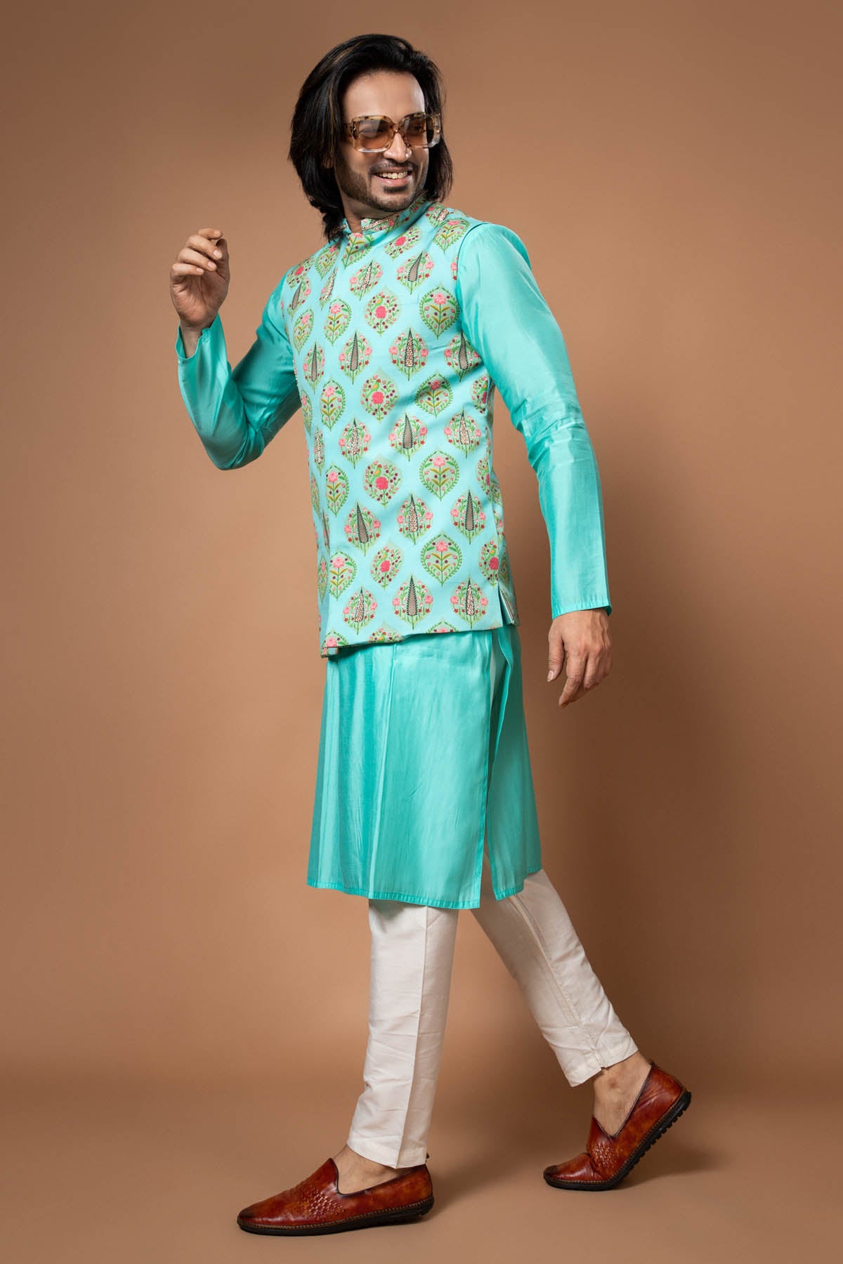 Blue Zardosi Printed Bundi Set