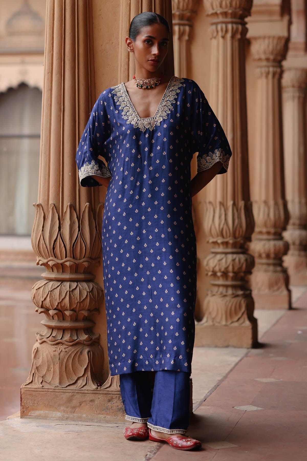 Megha Pitti Blue Zardosi Printed Kurta Set for women online at ScrollnShops