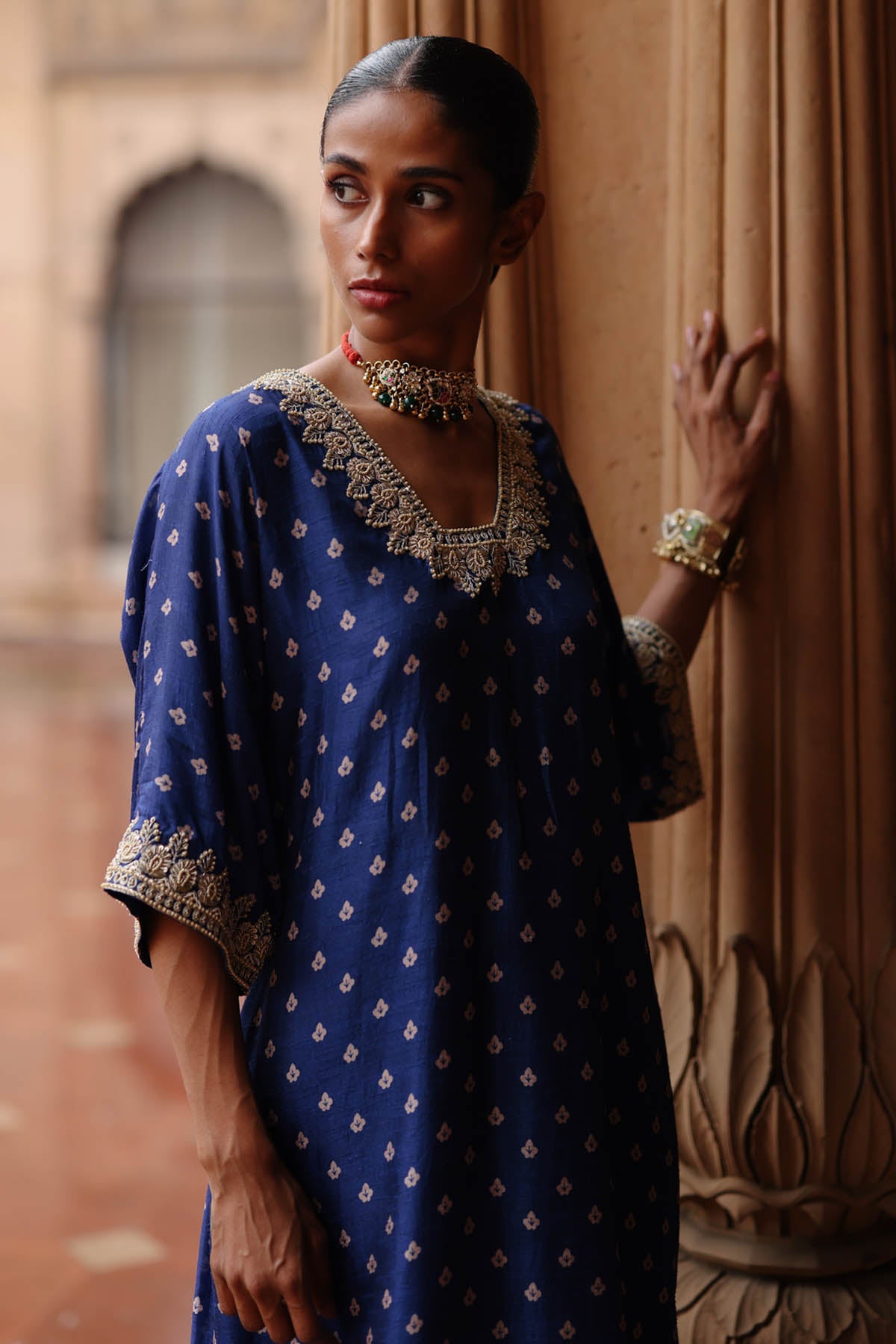 Blue Zardosi Printed Kurta Set