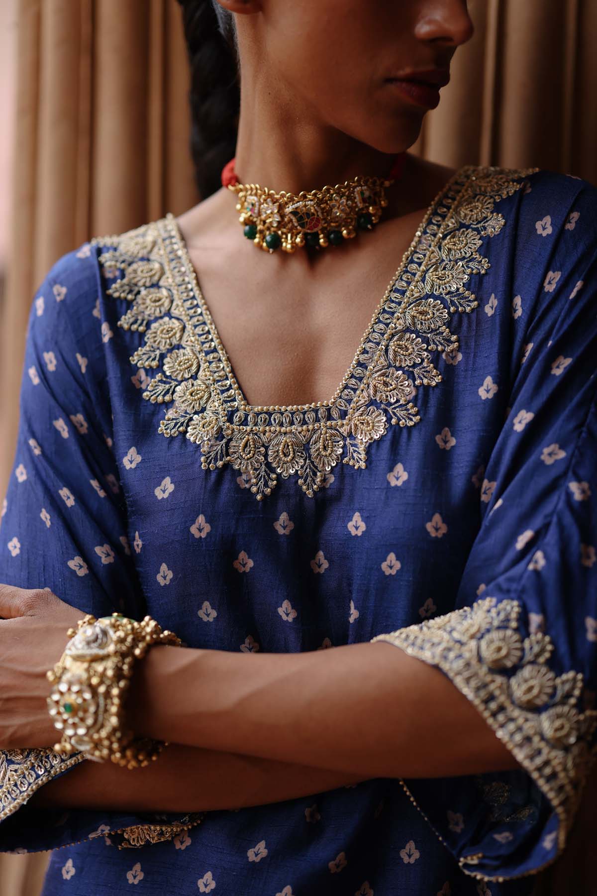 Blue Zardosi Printed Kurta Set