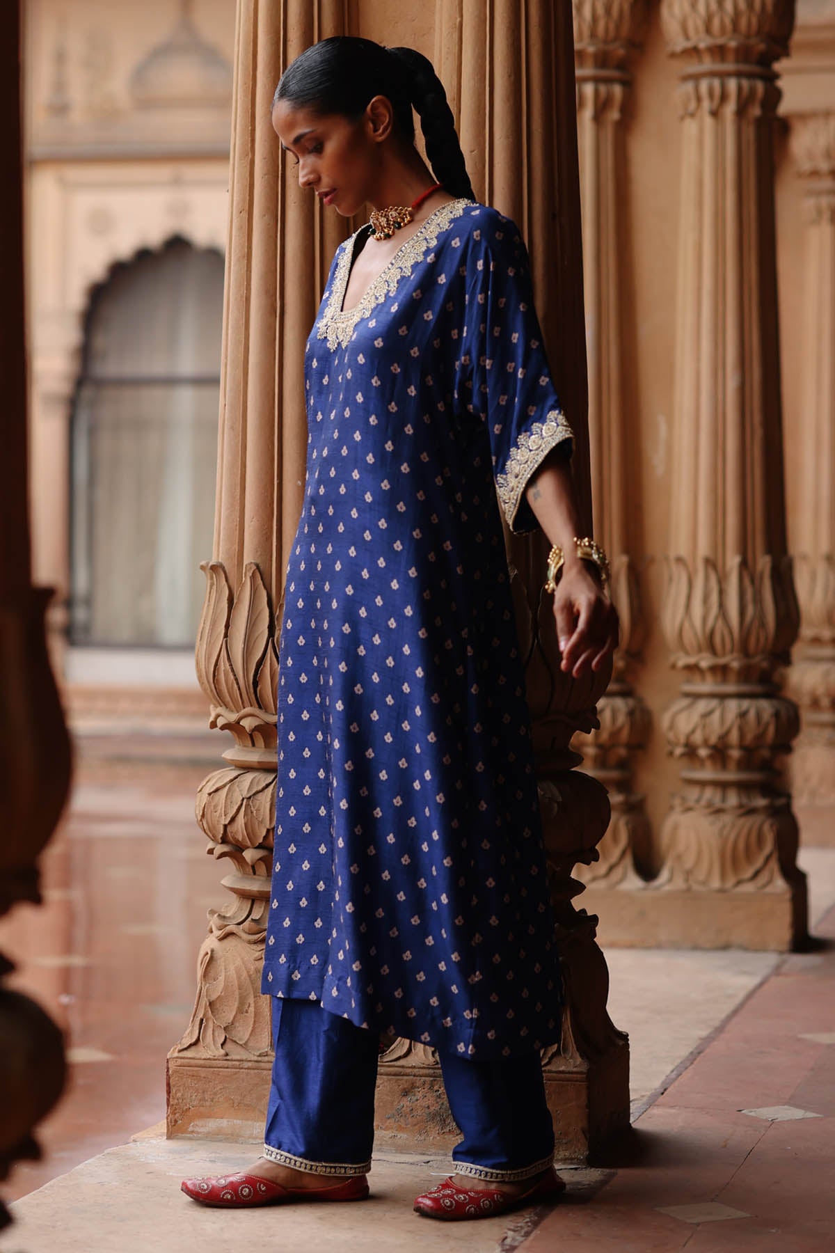 Blue Zardosi Printed Kurta Set