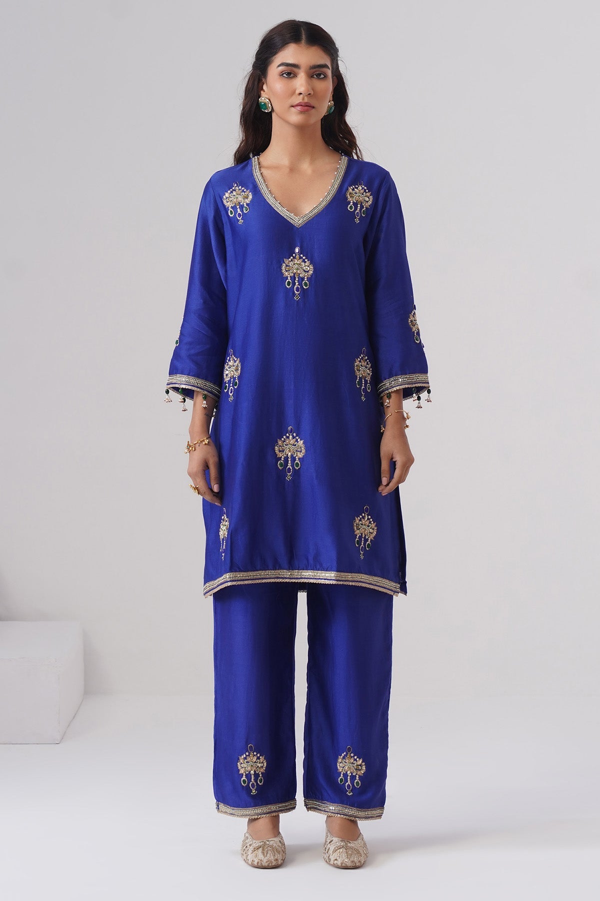 Buy Blue Zardozi Pearl Kurta & Pant for women by Ugna by Unnati online available at scrollnshops