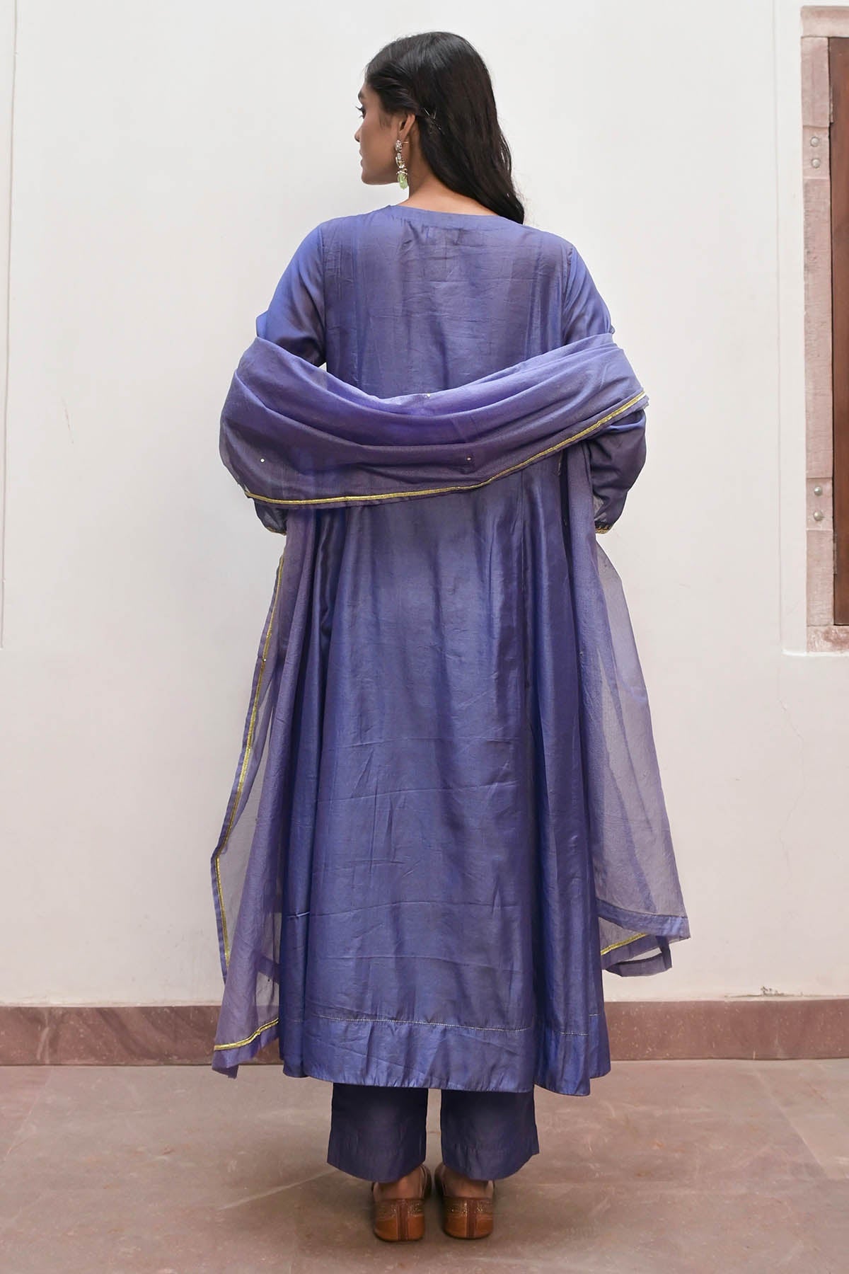 Blue Zari Bell Sleeves Kurta Set