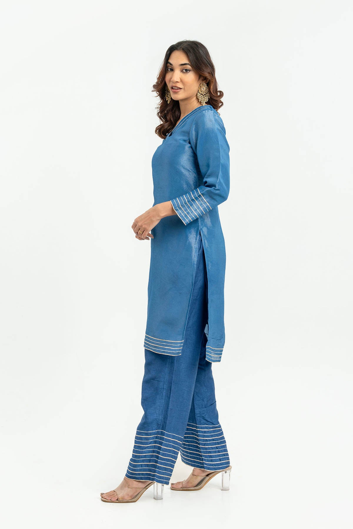 Blue Zari Chanderi Kurta Set