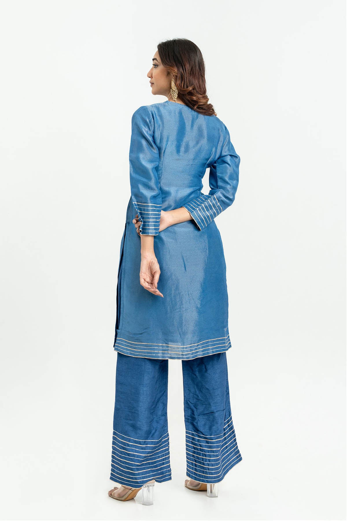 Blue Zari Chanderi Kurta Set