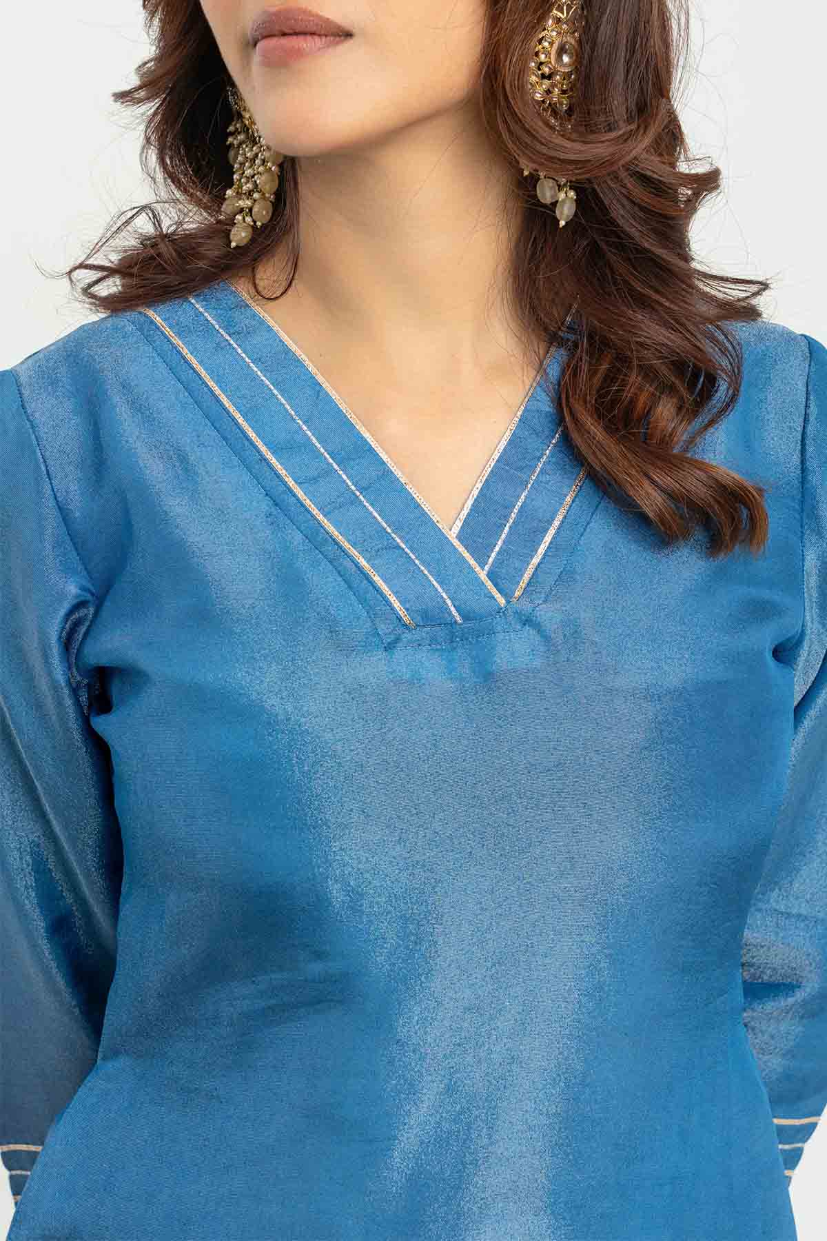 Blue Zari Chanderi Kurta Set