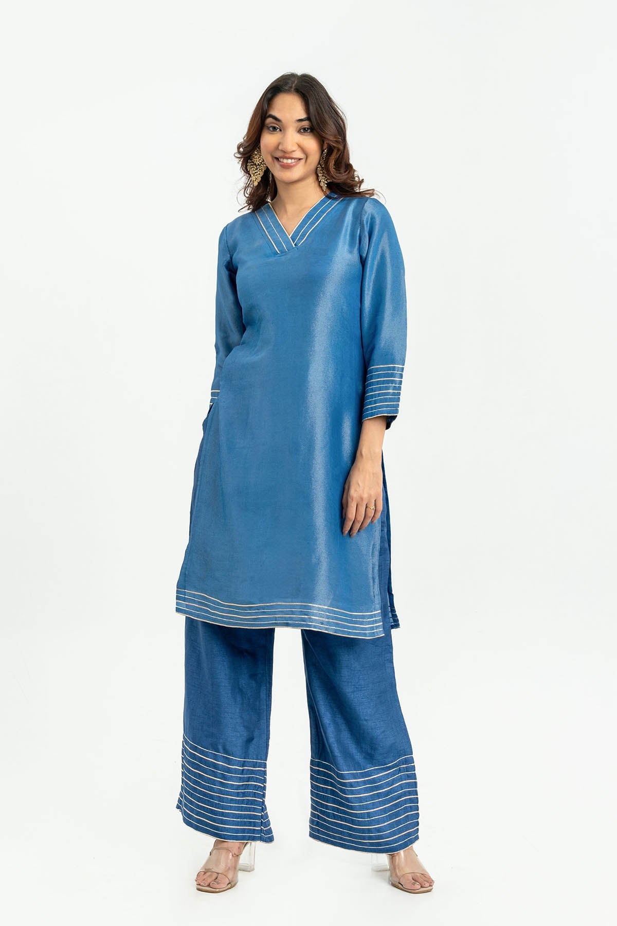 Buy Blue Zari Chanderi Kurta Set Online