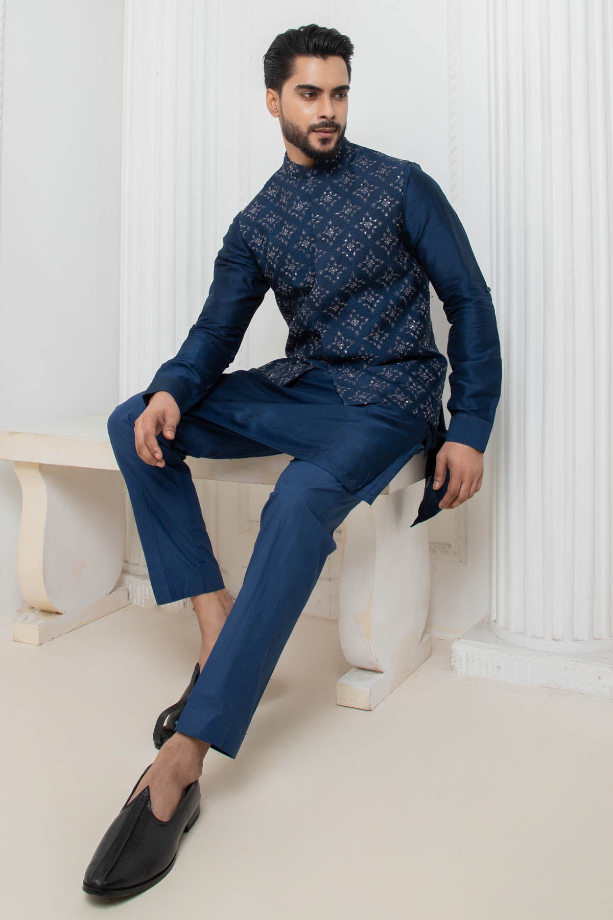 Blue Zari Jacket & Kurta Set