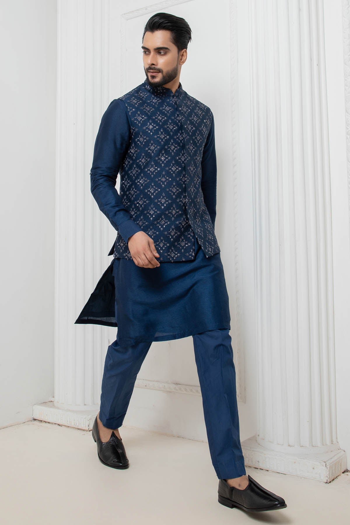 Blue Zari Jacket & Kurta Set