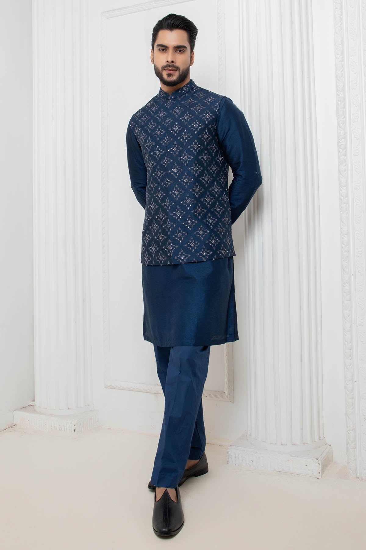 Buy Blue Zari Jacket & Kurta Set Online