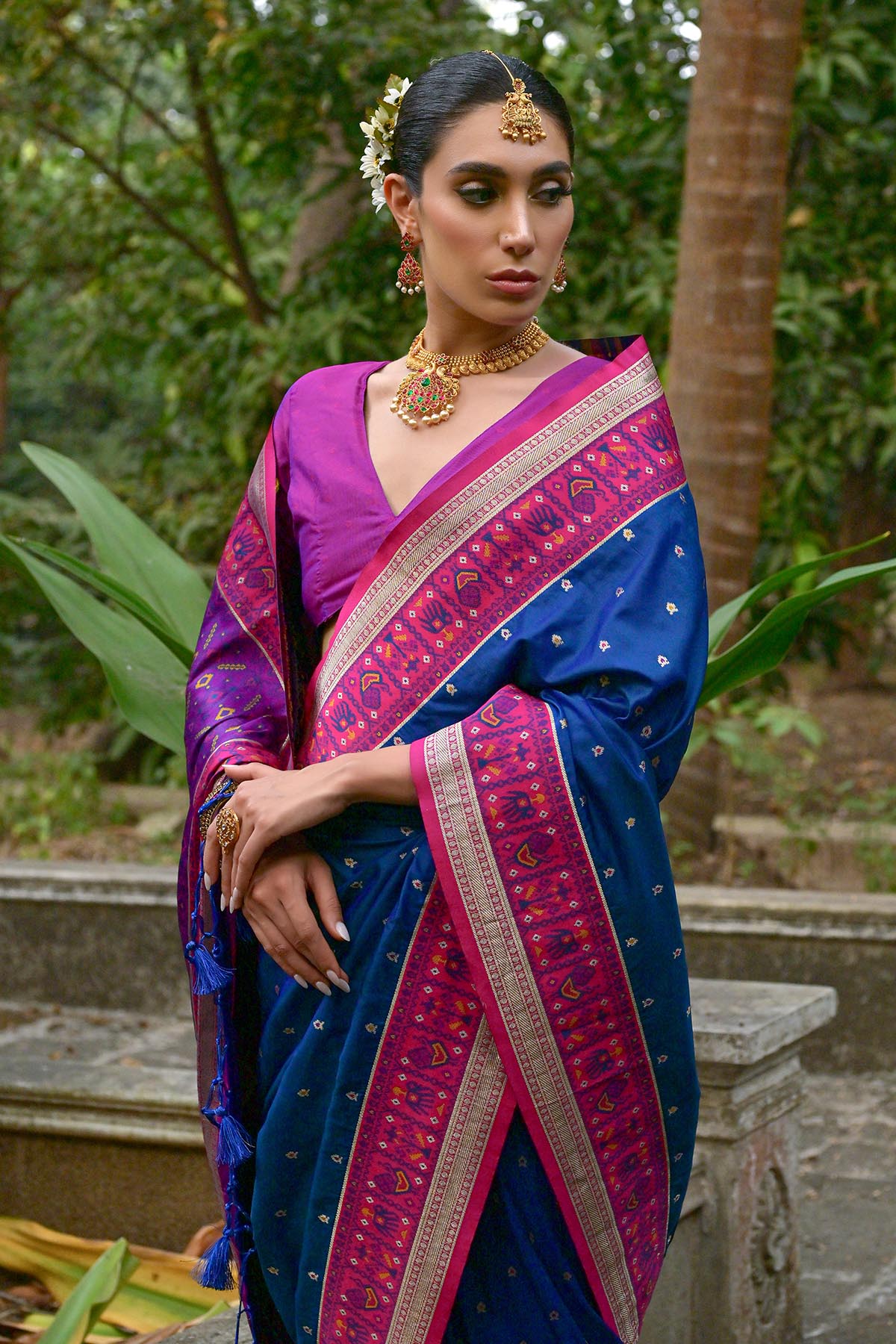 Blue Zari Patola Design Saree