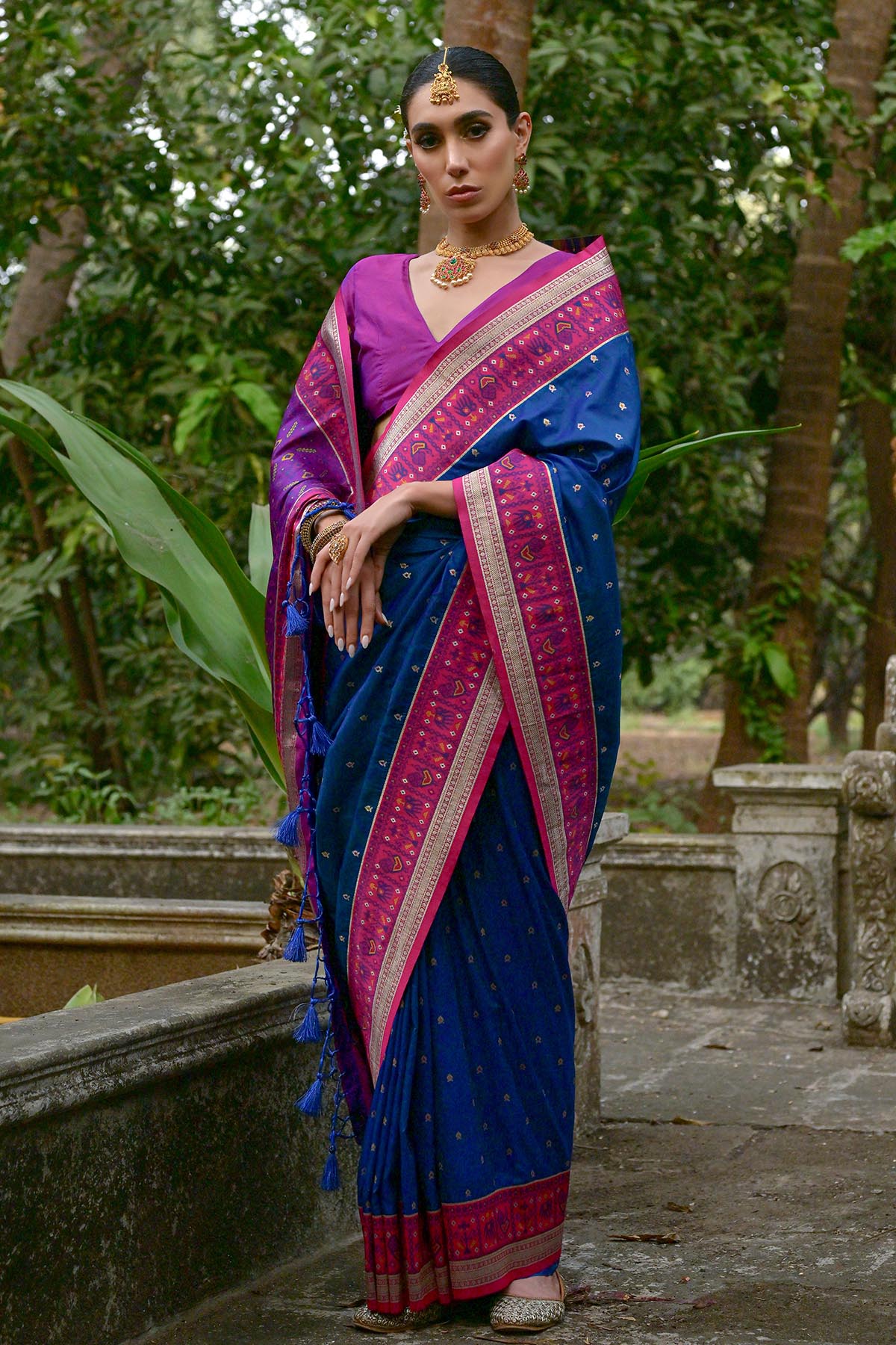 Blue Zari Patola Design Saree