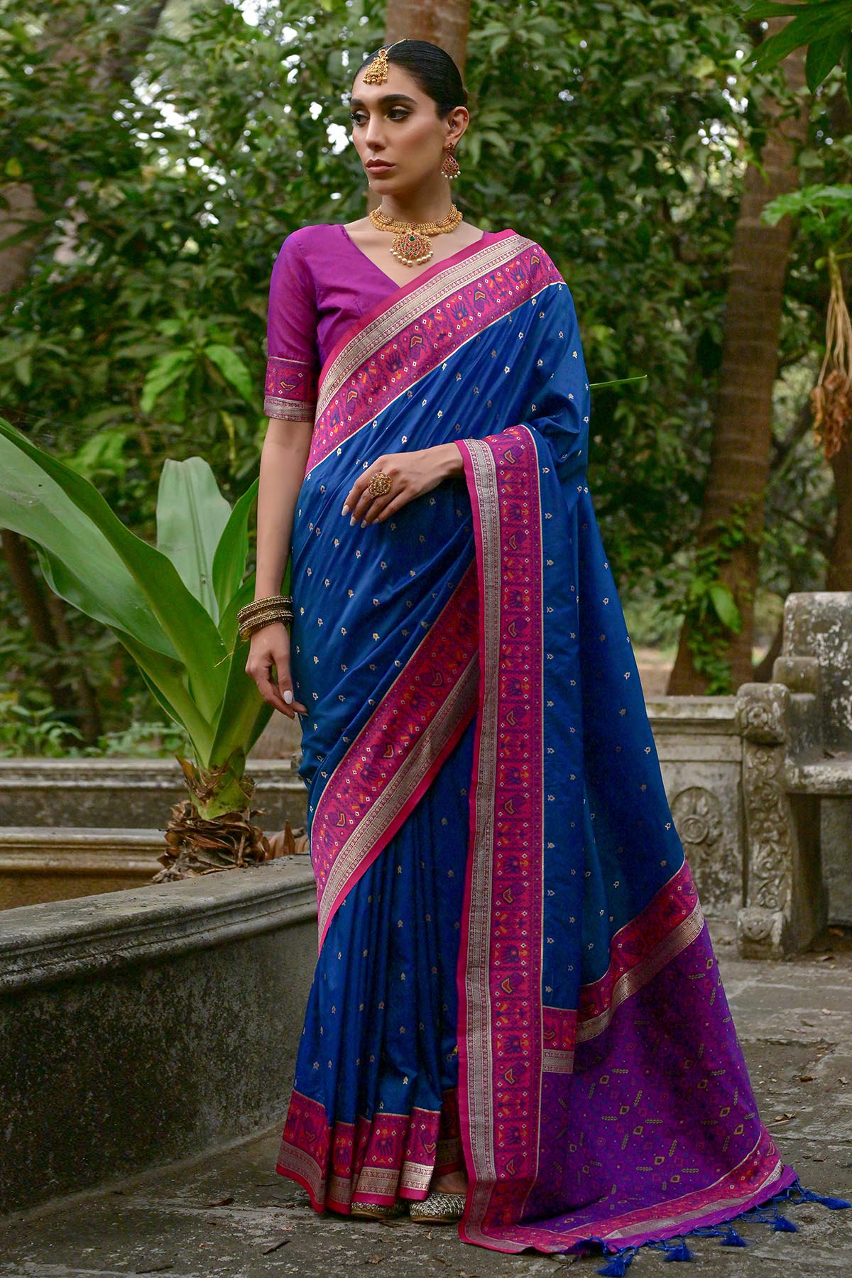 Buy Blue Zari Patola Design Saree by Lili Lala for women online at ScrollnShops