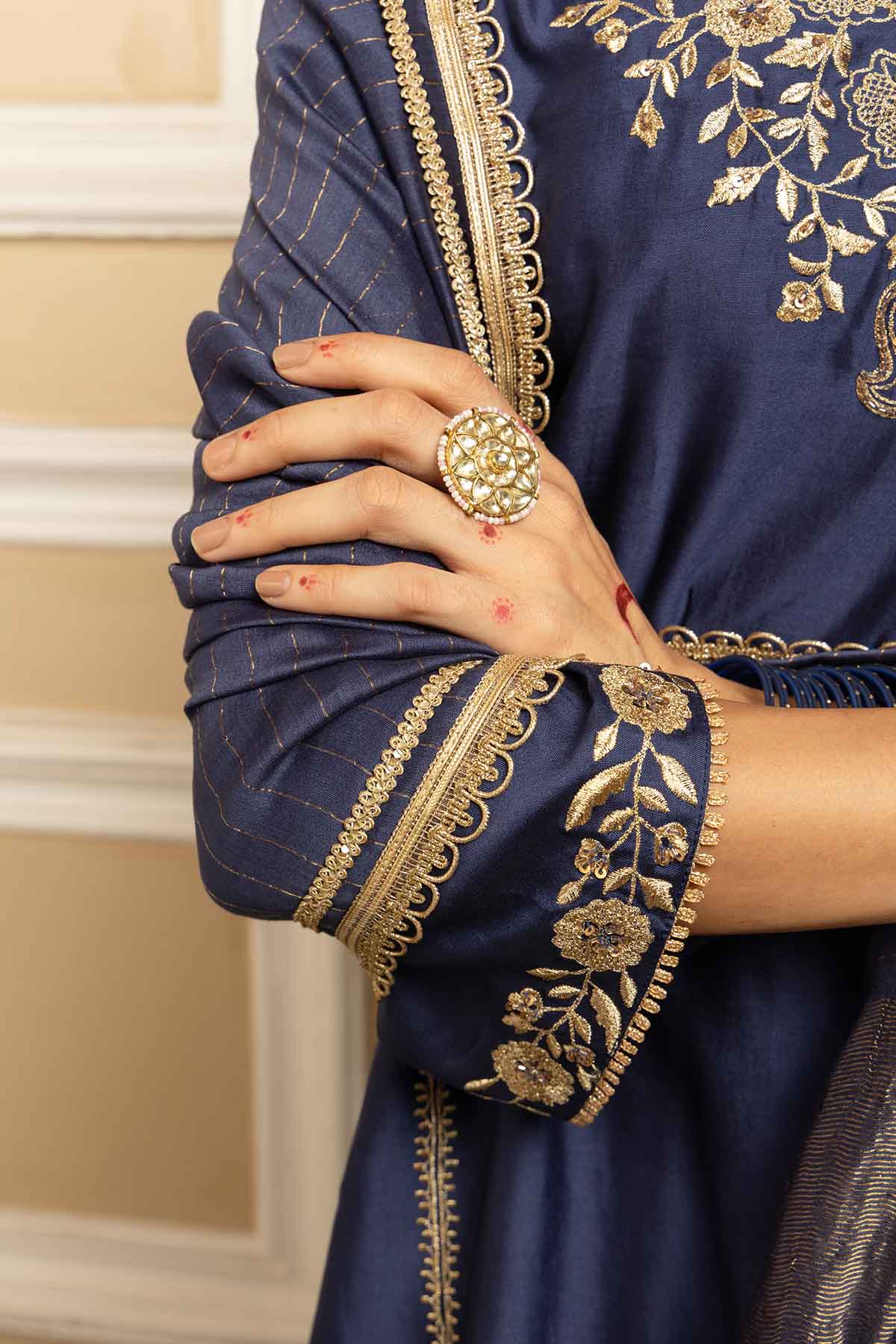 Blue Zari Straight Kurta Set