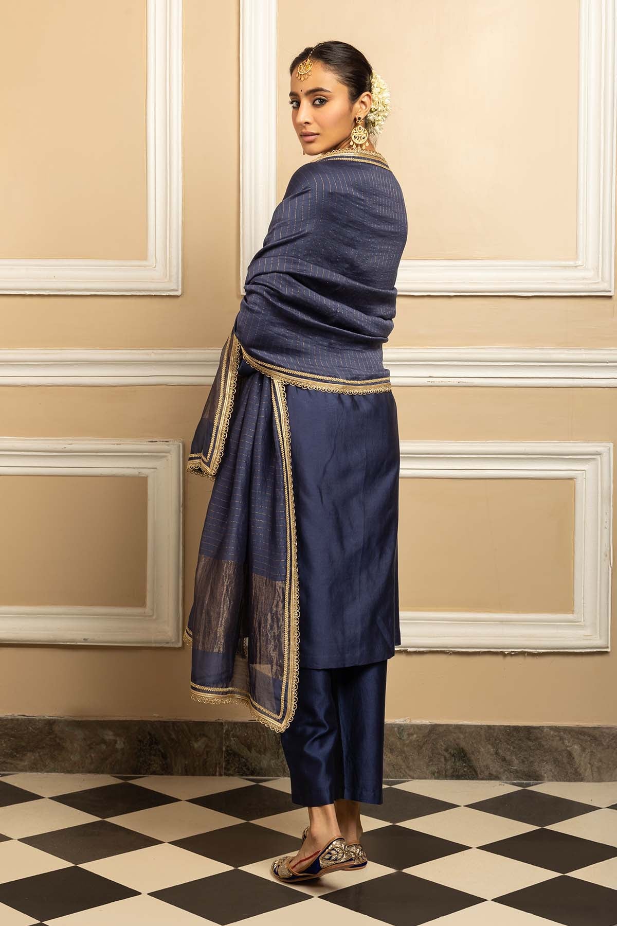 Blue Zari Straight Kurta Set