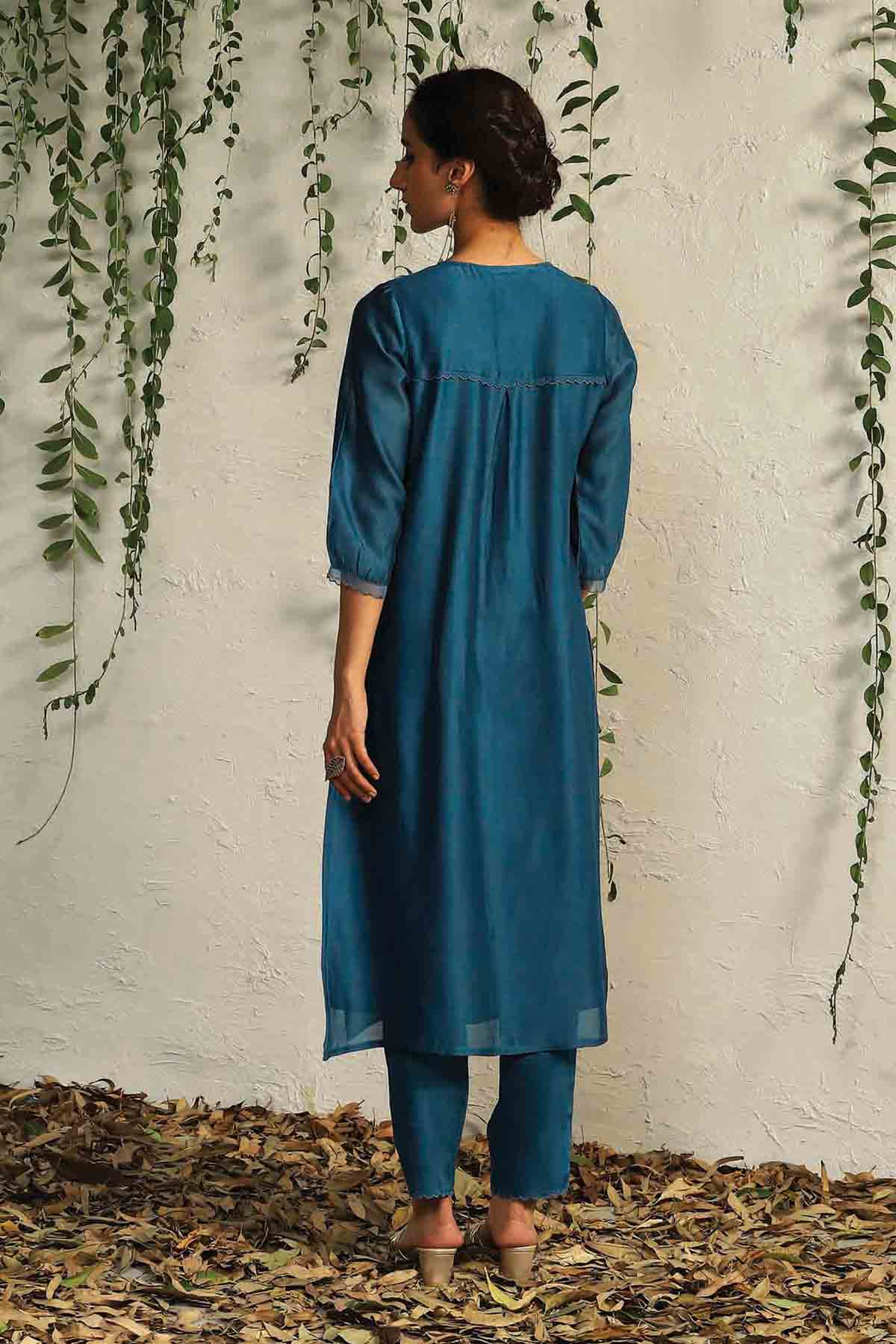 Blue Zari Work Flowy Kurta Set