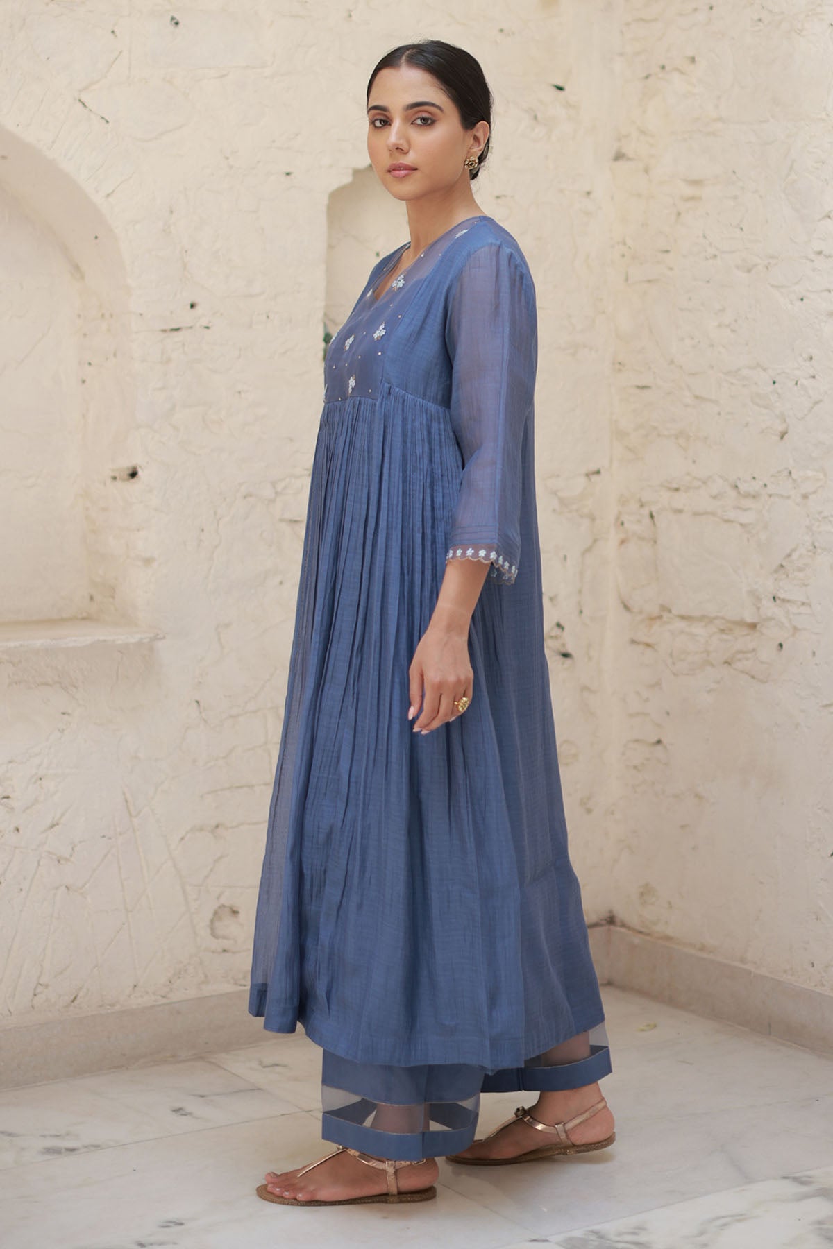 Blue Zari Work Yoke Kurta Set