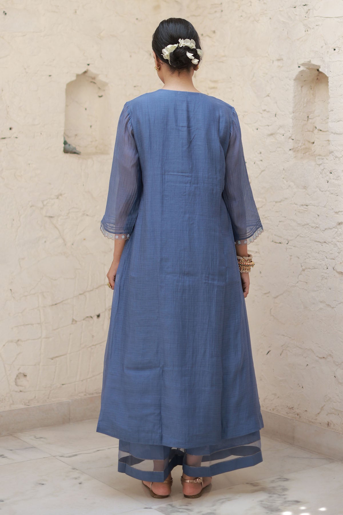 Blue Zari Work Yoke Kurta Set
