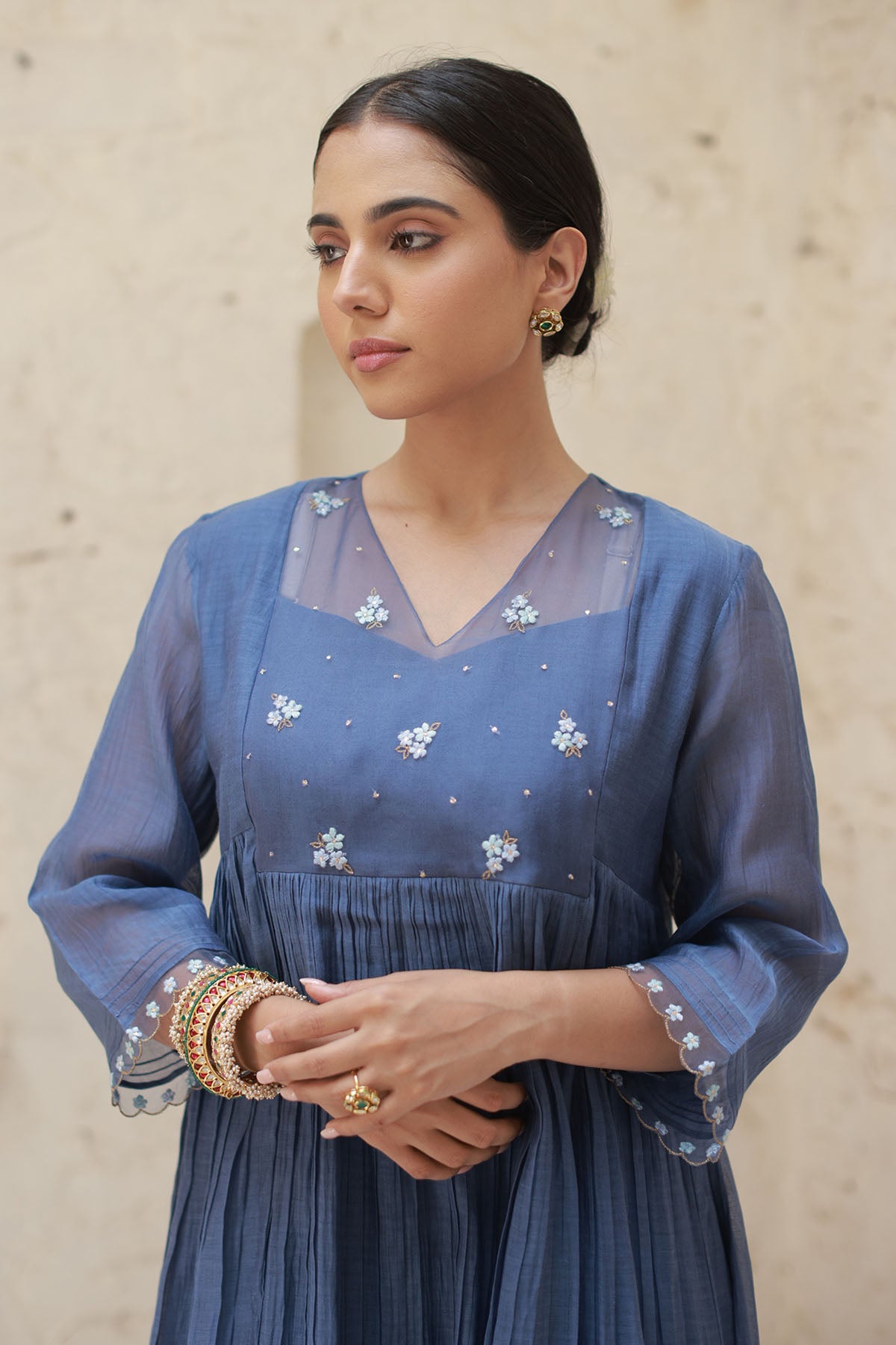 Blue Zari Work Yoke Kurta Set