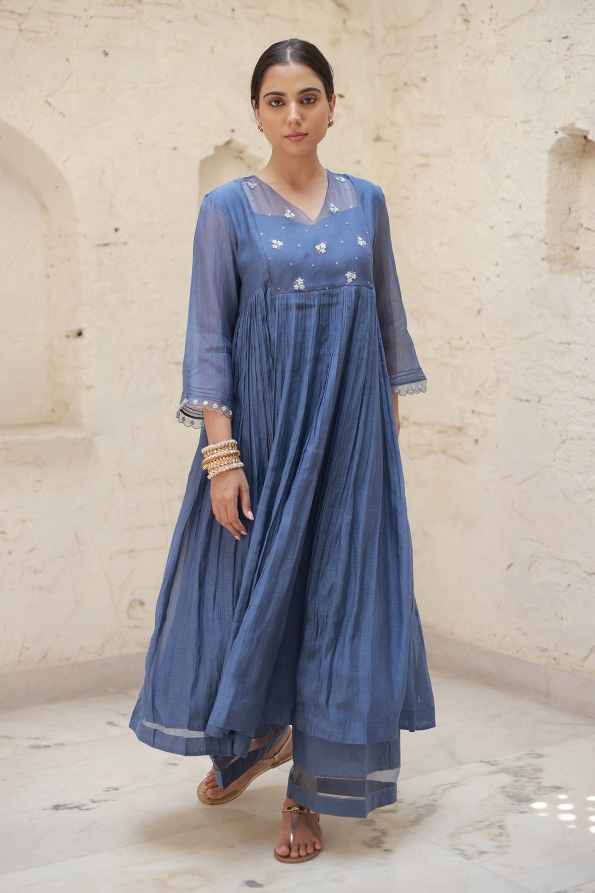 Blue Zari Work Yoke Kurta Set