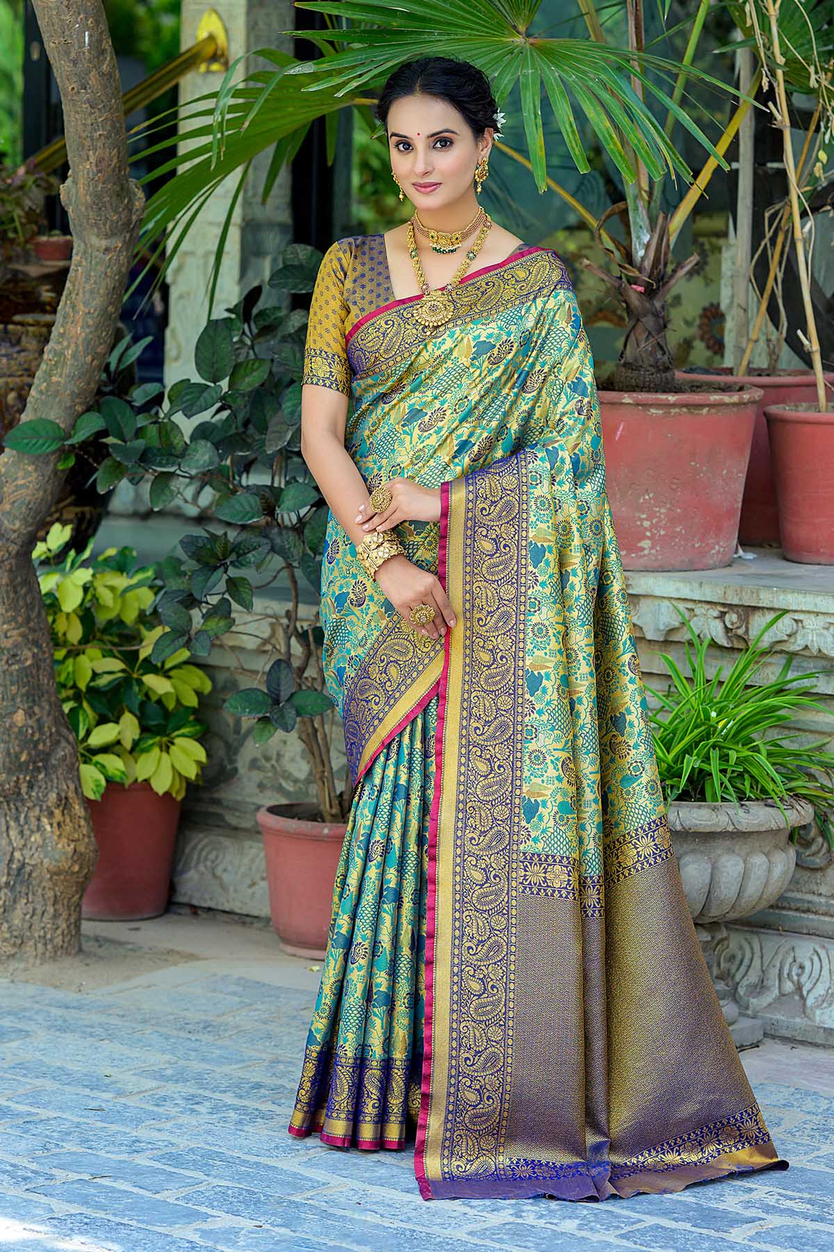 Buy Blue Zari Woven Design Saree by Lili Lala for women online at ScrollnShops