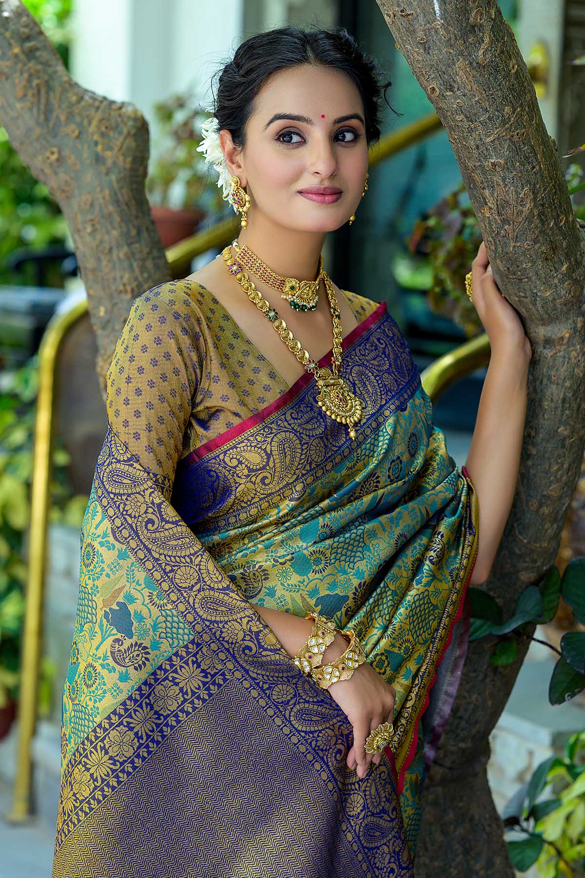 Blue Zari Woven Design Saree