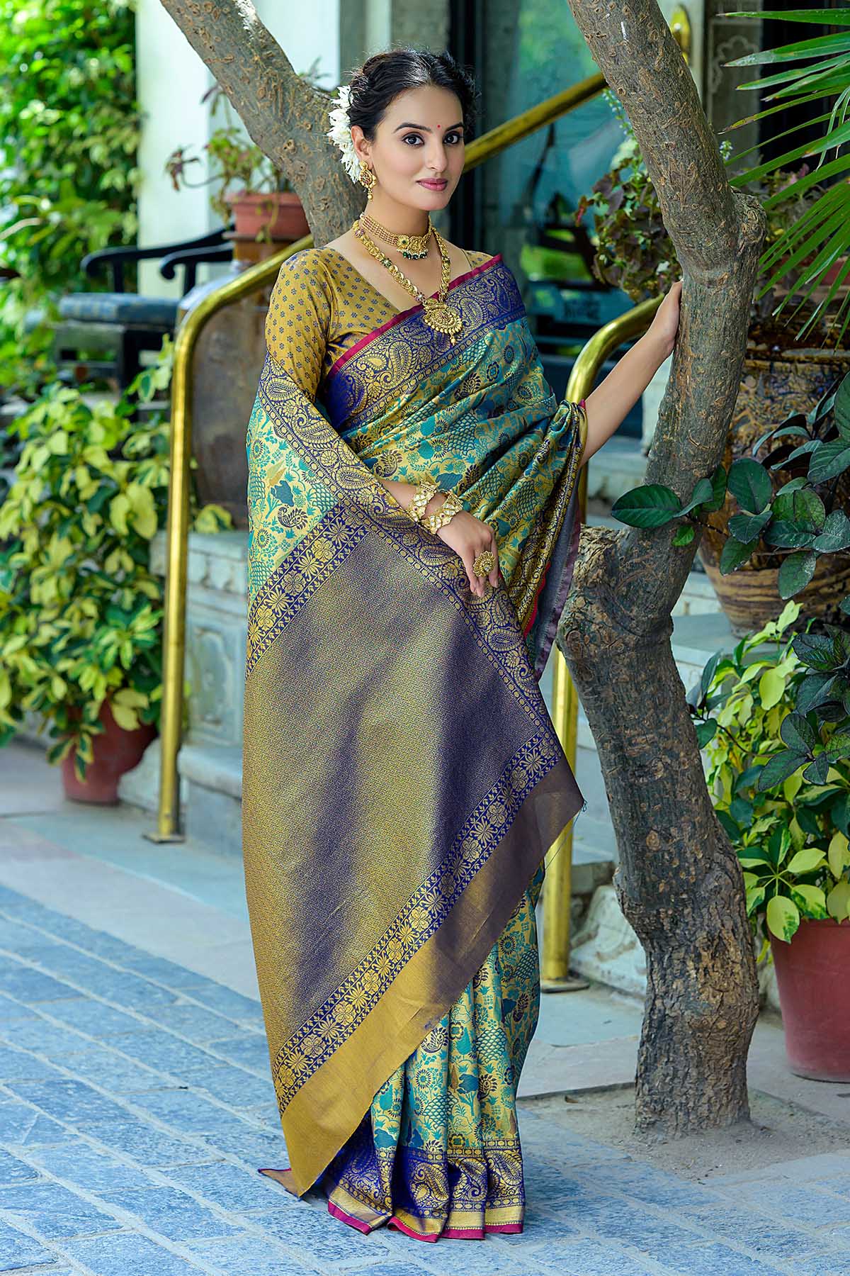 Blue Zari Woven Design Saree