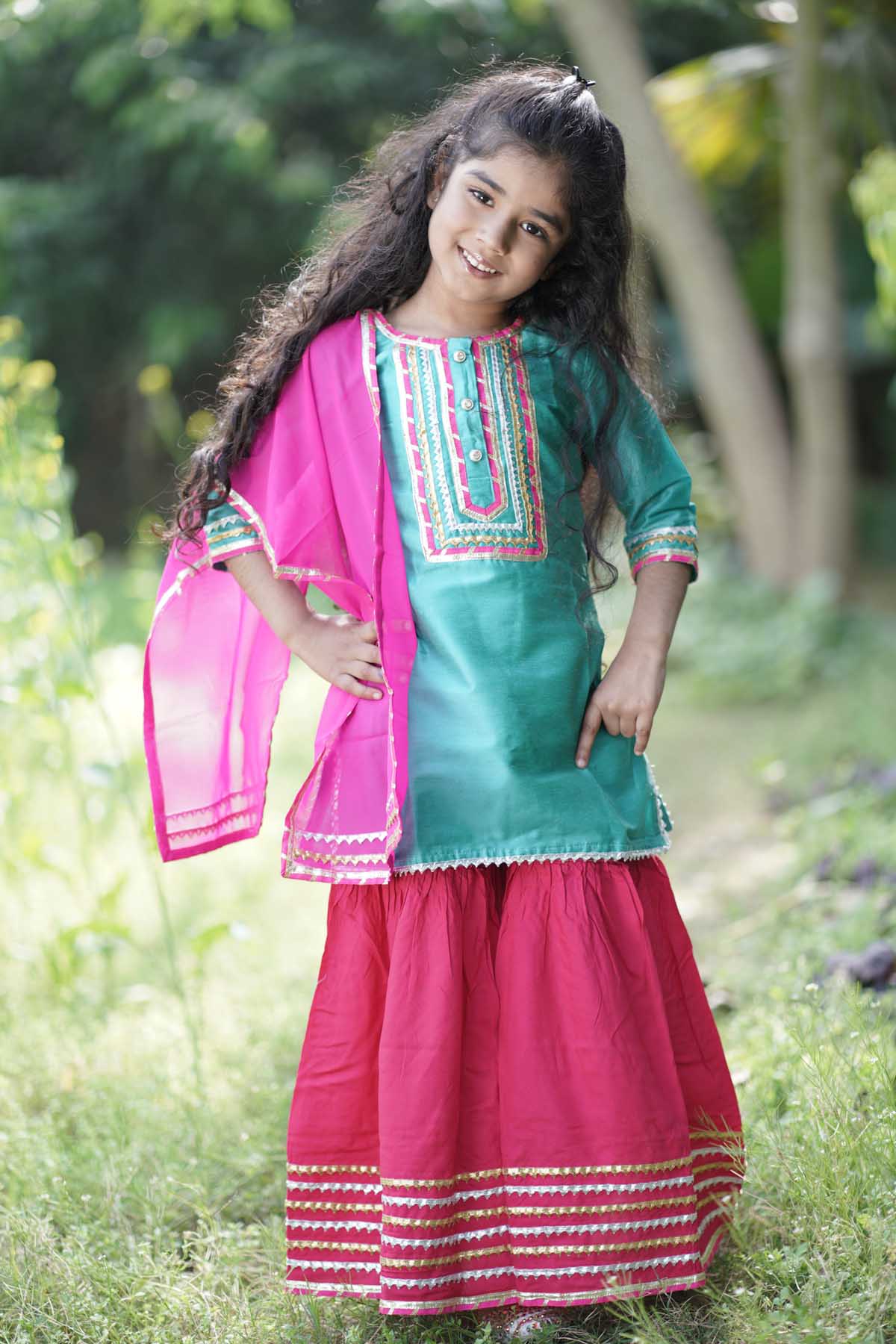 Designer ViYa Blue & Pink Lace Embellished Kuta Set For Kids Available online at ScrollnShops