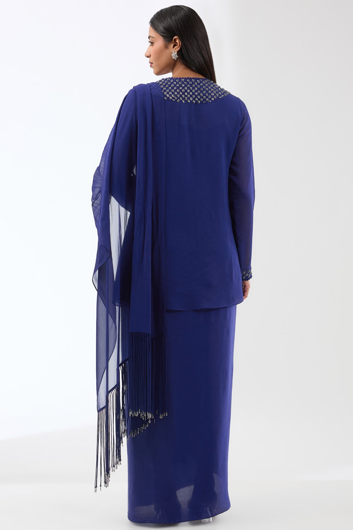 Blue sequins Work Skirt Set