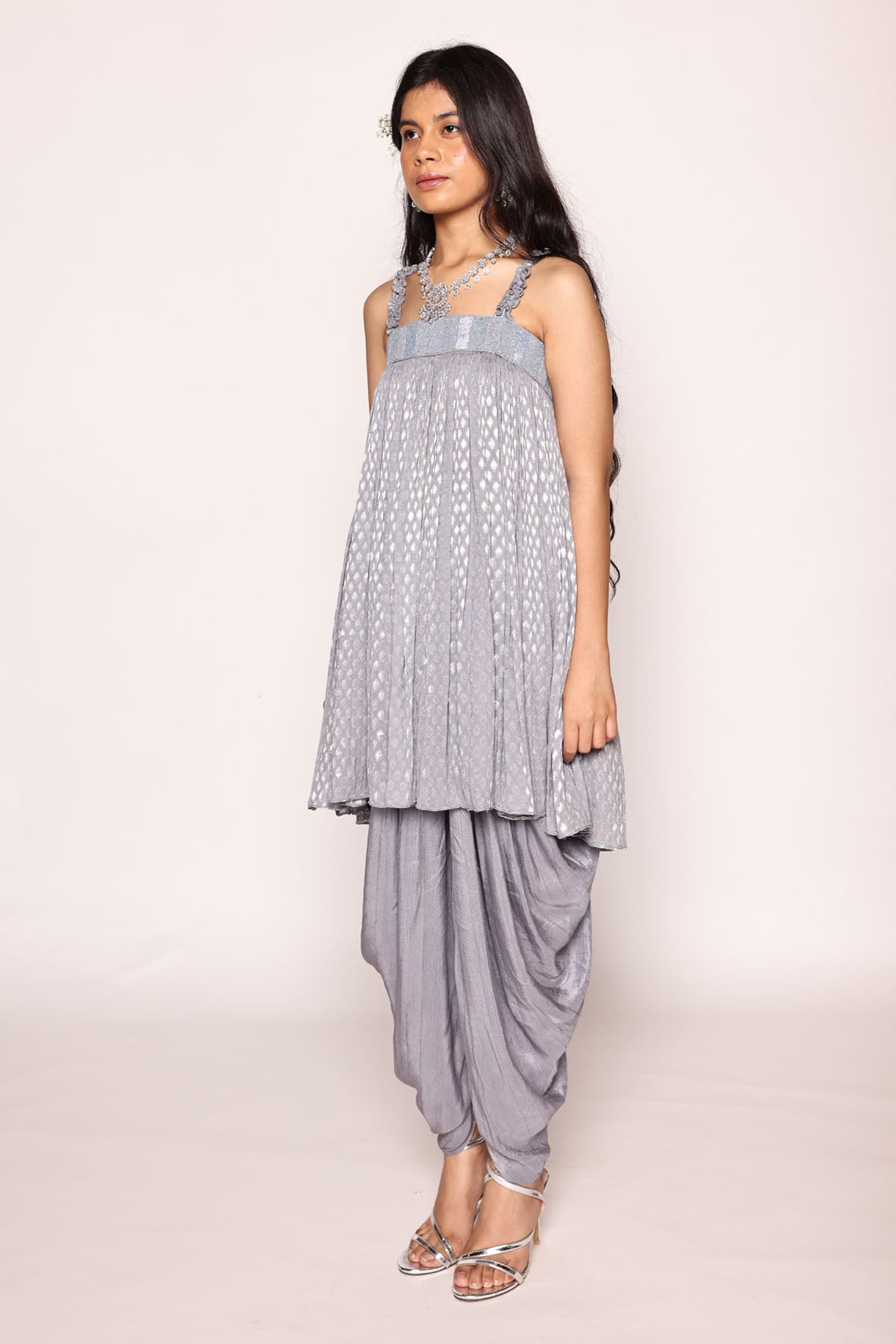 Bluish Grey Top & Dhoti Set
