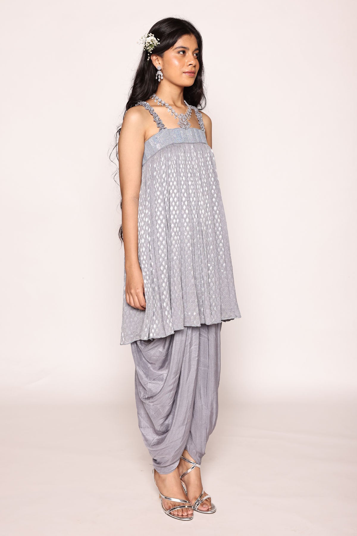 Bluish Grey Top & Dhoti Set